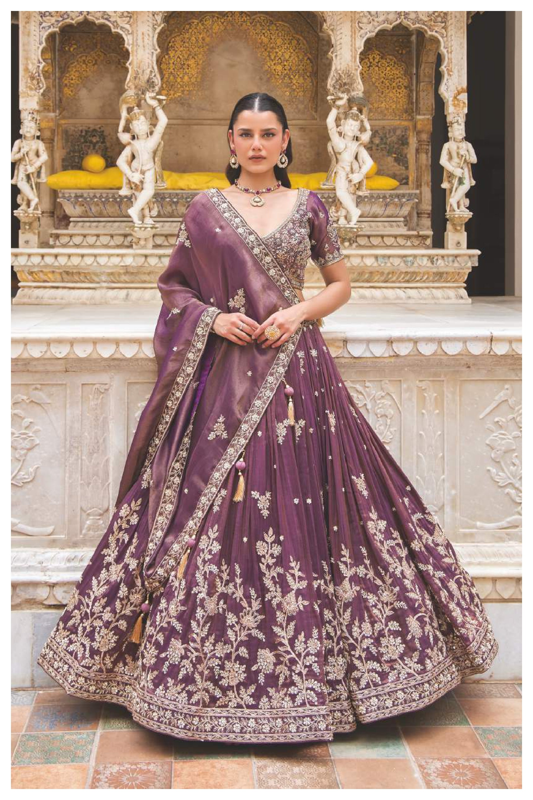 Royal Purple Embroidered Silk Lehenga with Dupatta