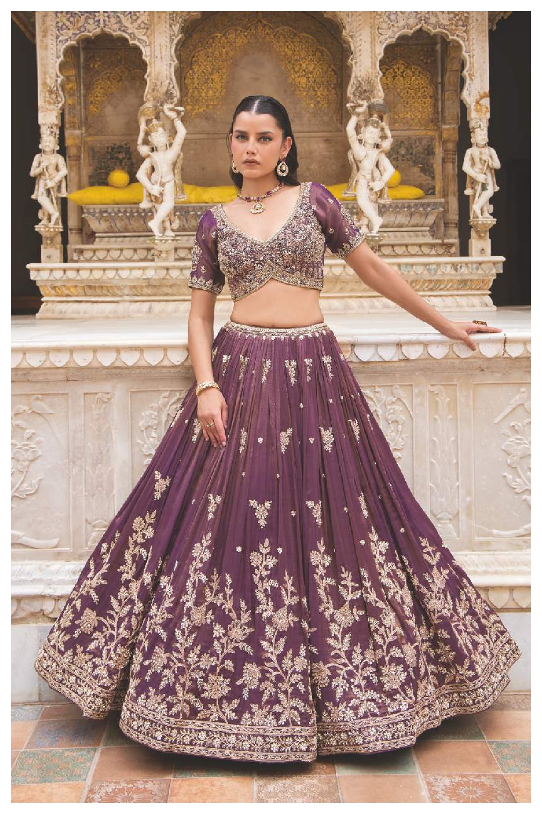 Royal Purple Embroidered Silk Lehenga with Dupatta
