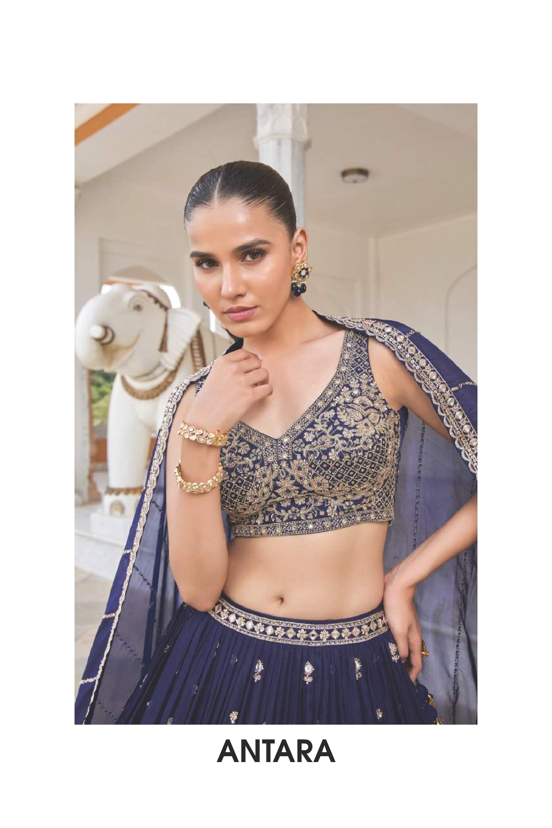 Midnight Blue Embroidered Lehenga Choli with Designer Blouse