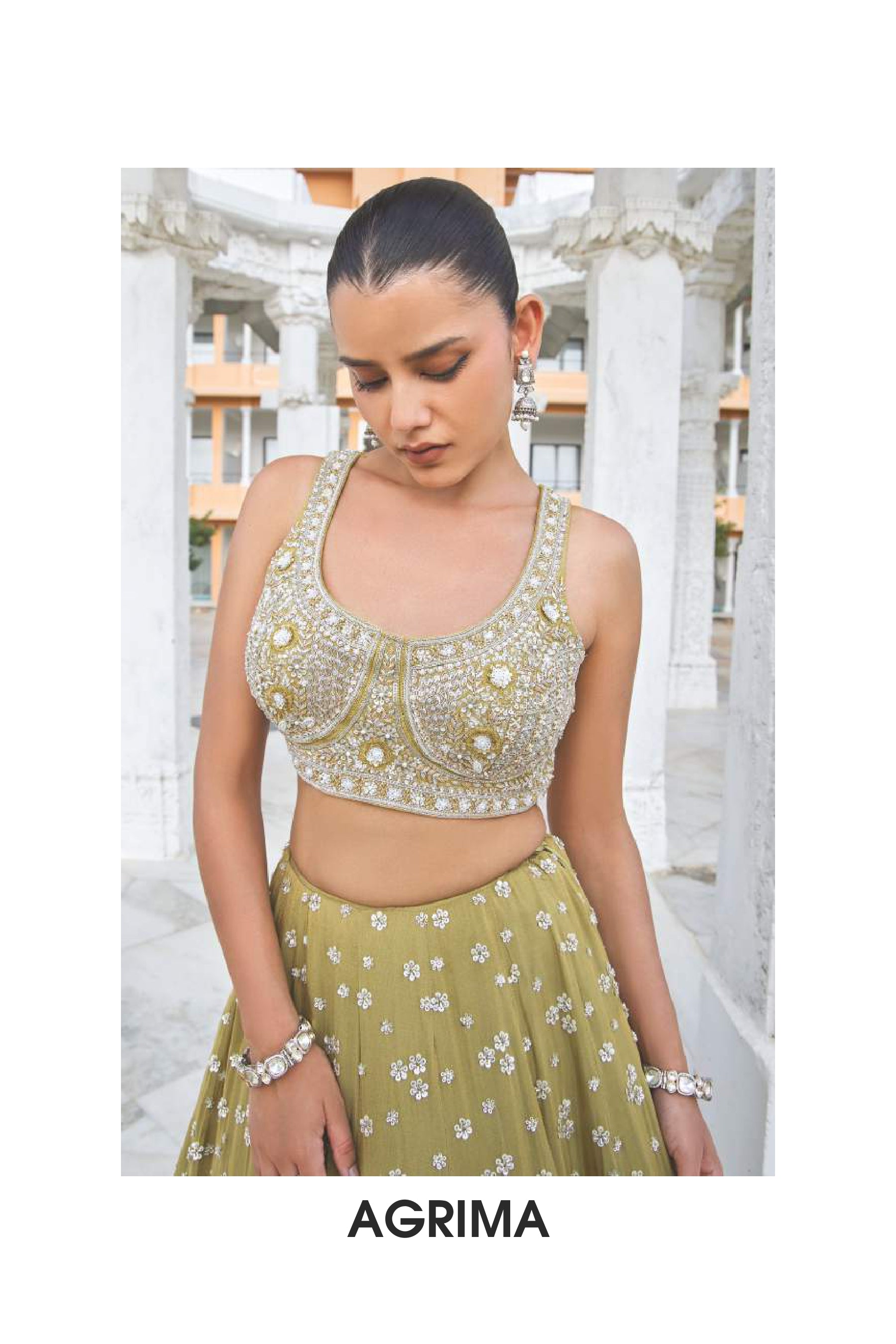 Olive Green Heavy Embroidered Sequins Lehenga Choli Set