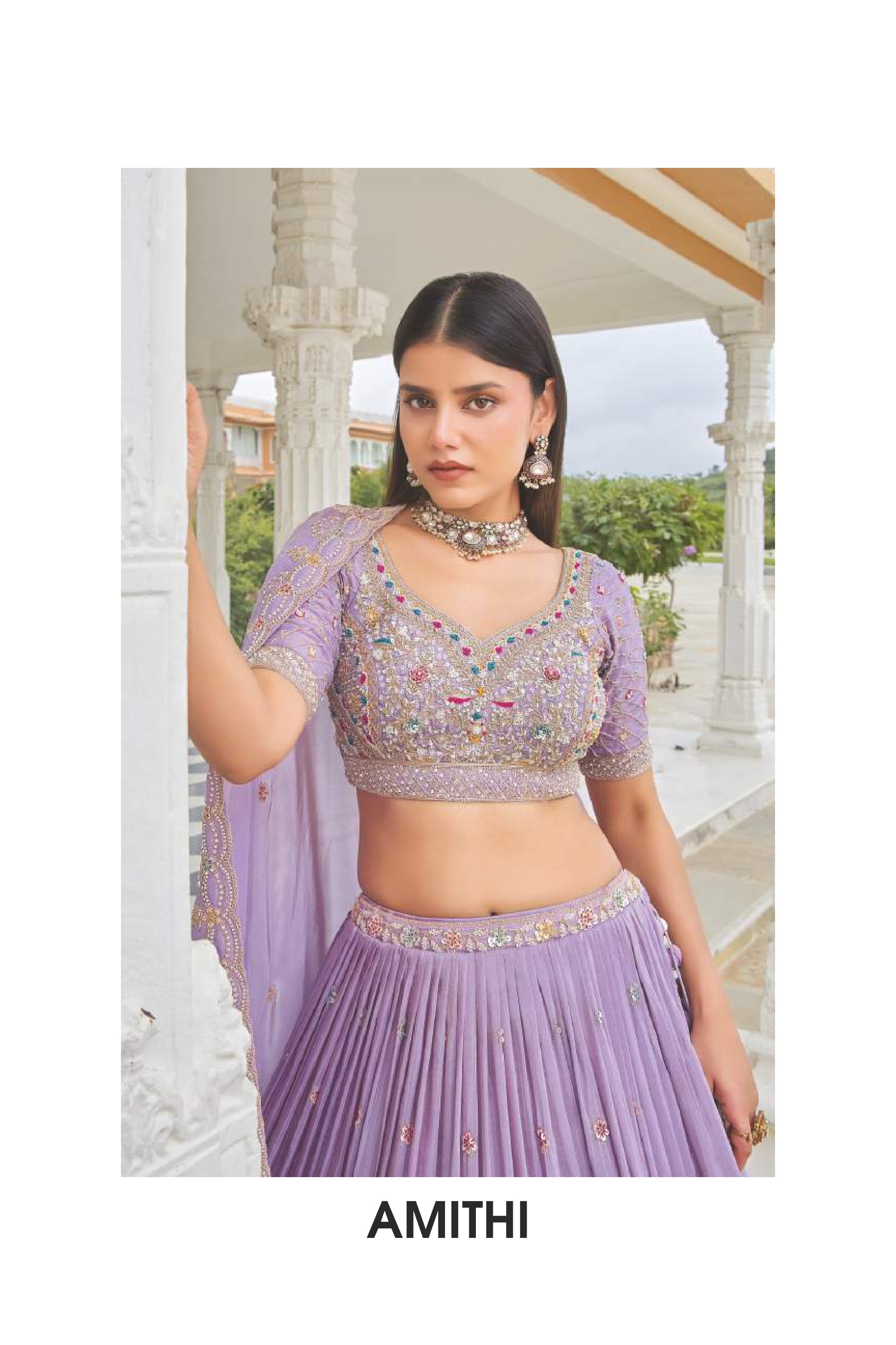 💜 Lavender Embroidered Mirror Work Lehenga Choli Set