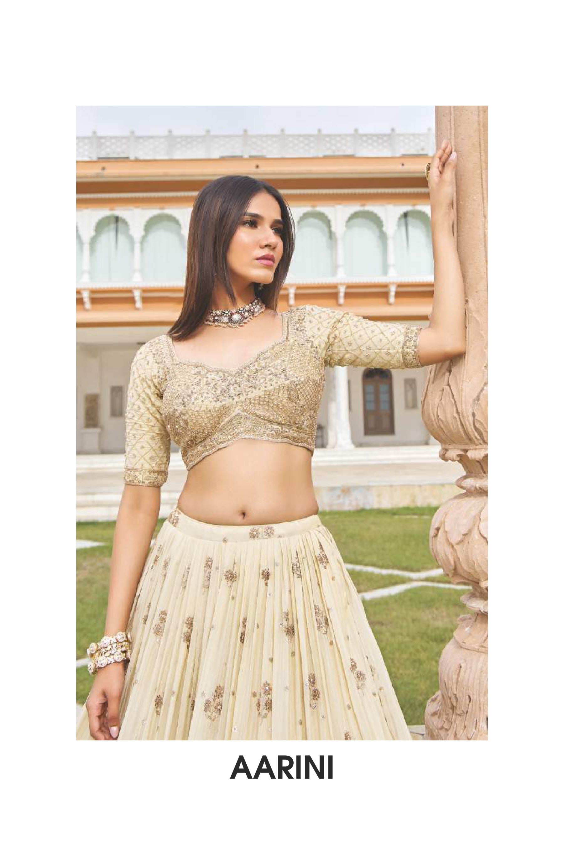 🤍 Gold Embroidered Sequins Lehenga Choli Set