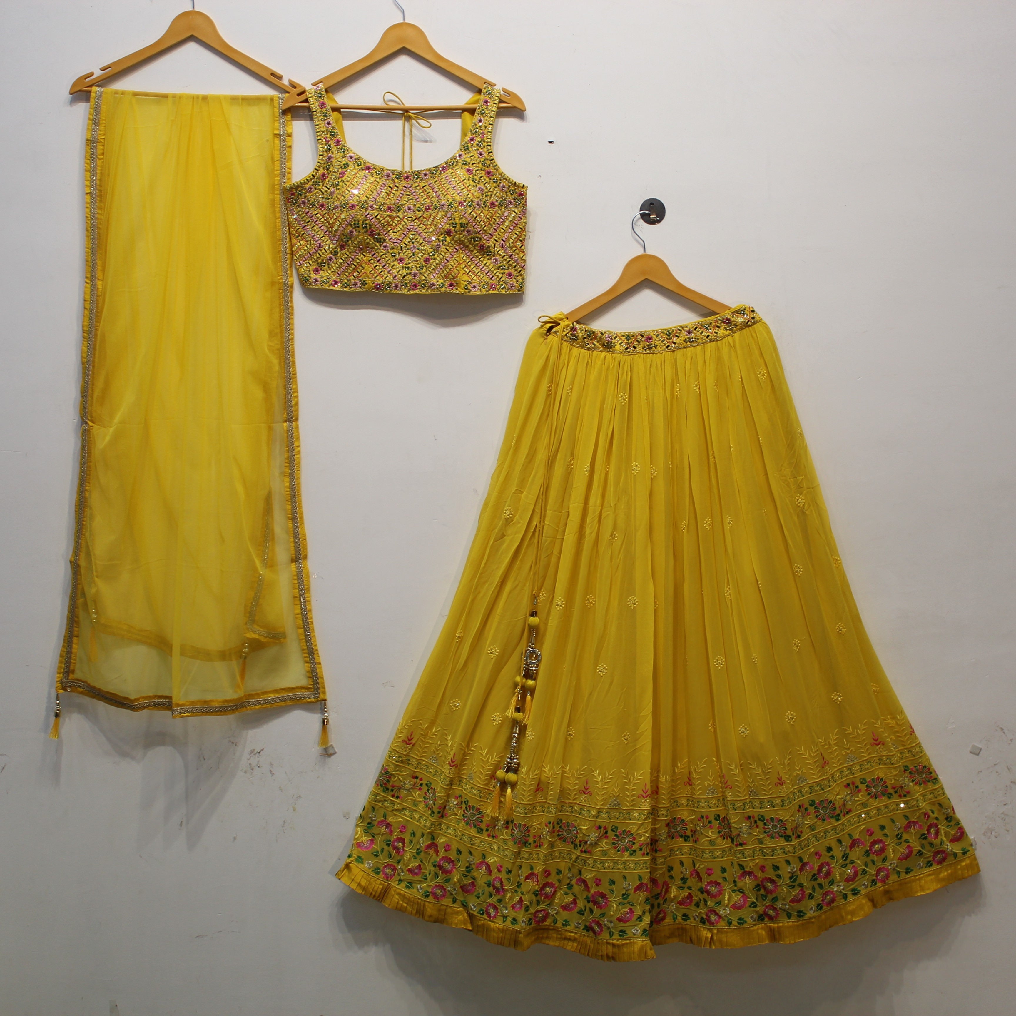 Yellow Embroidered Lehenga Choli with Dupatta