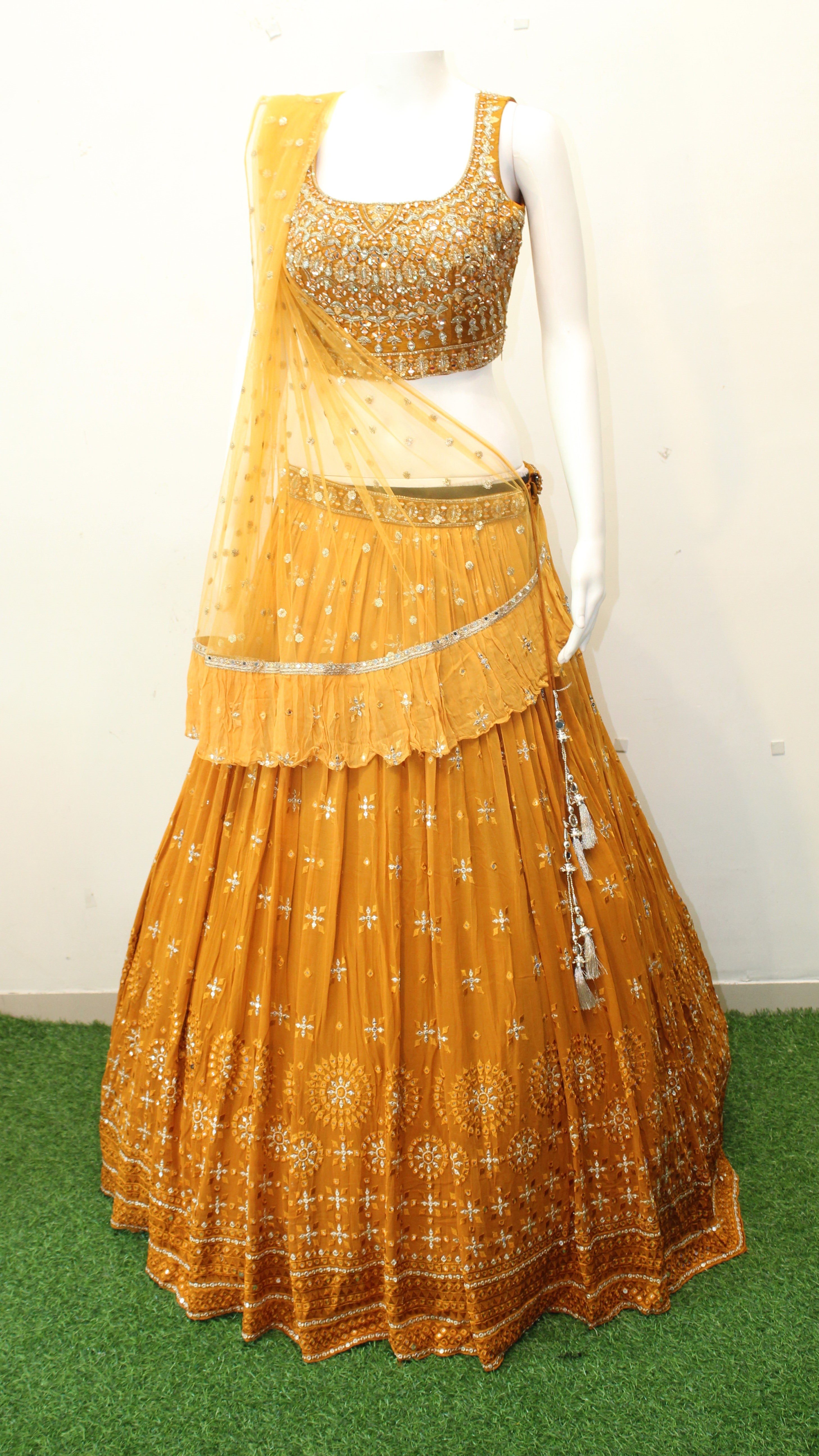Mustard Heavy Embroidered Bridal Lehenga Choli Set
