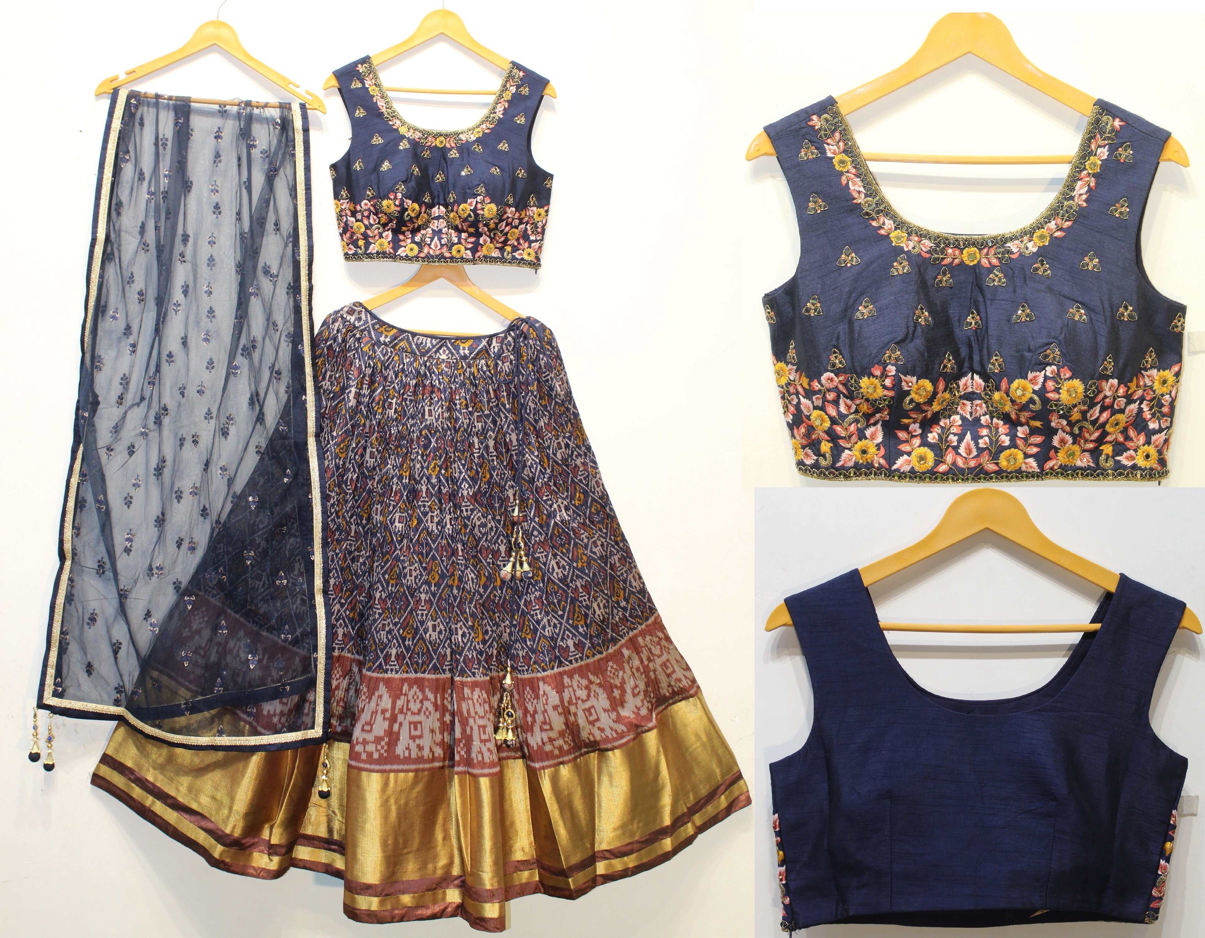 Navy Blue PATOLA Printed & Embroidered Lehenga Choli Set