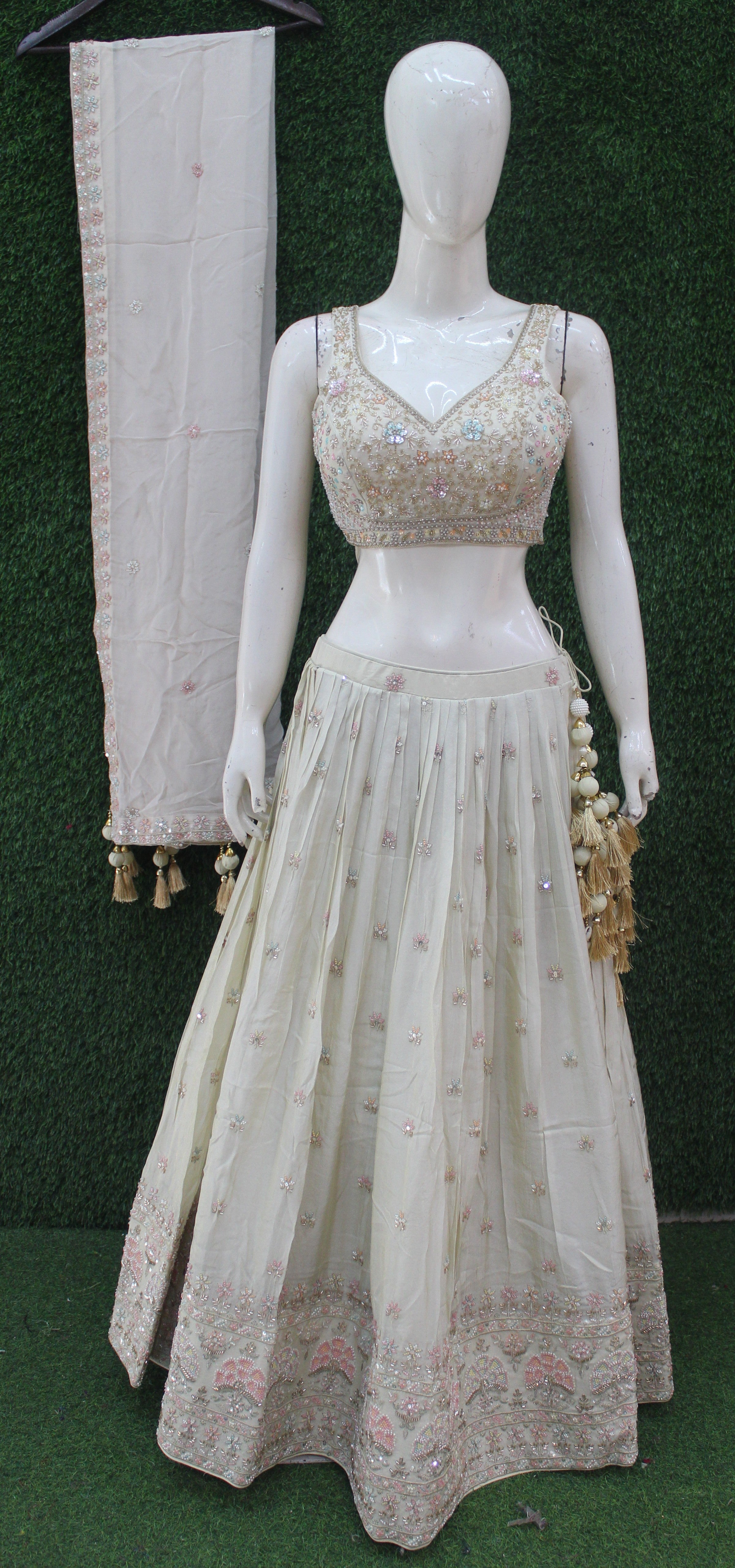 Cream Heavy Embroidered Designer Lehenga Set