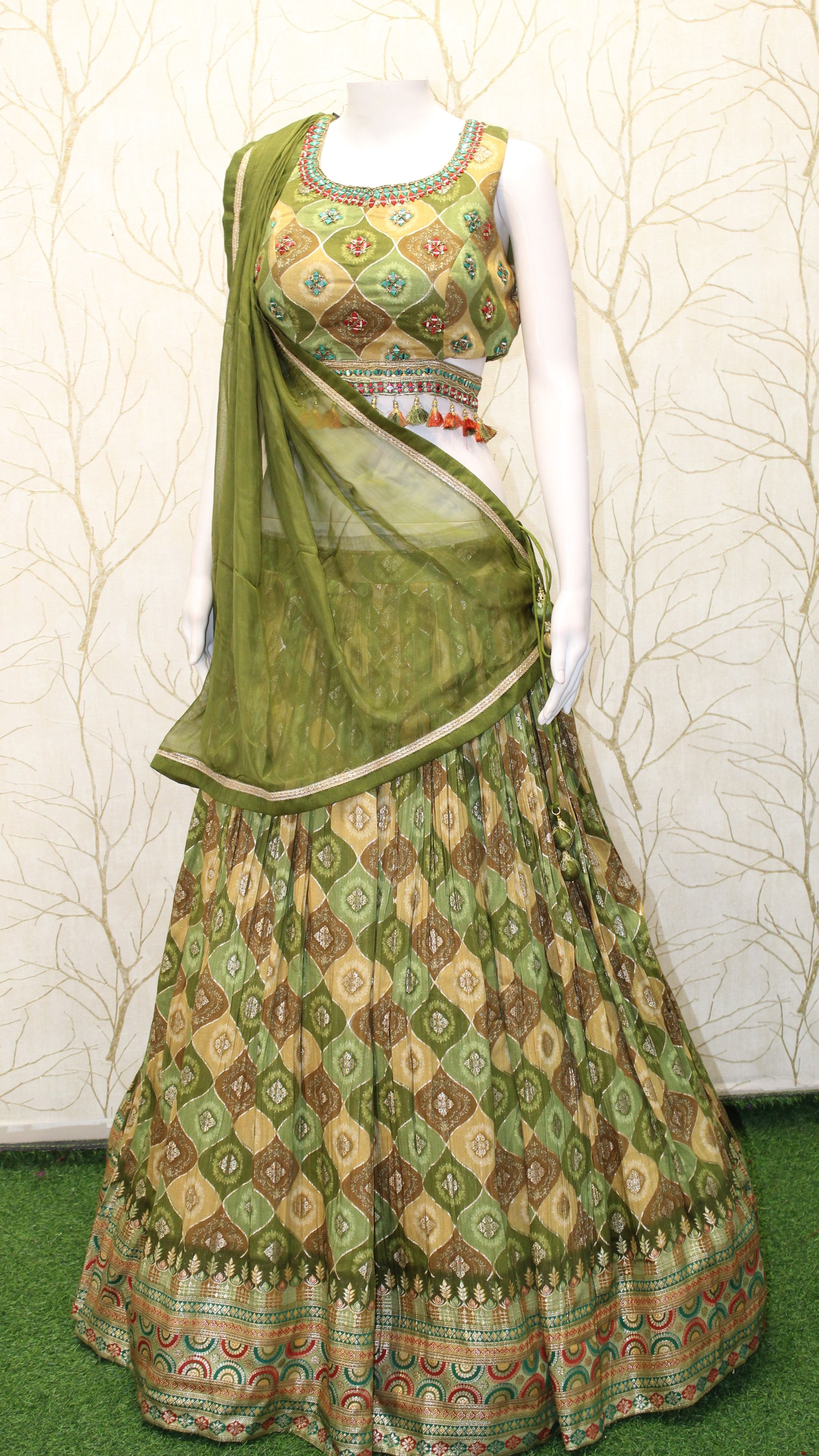 Green Designer Printed Lehenga Choli Set