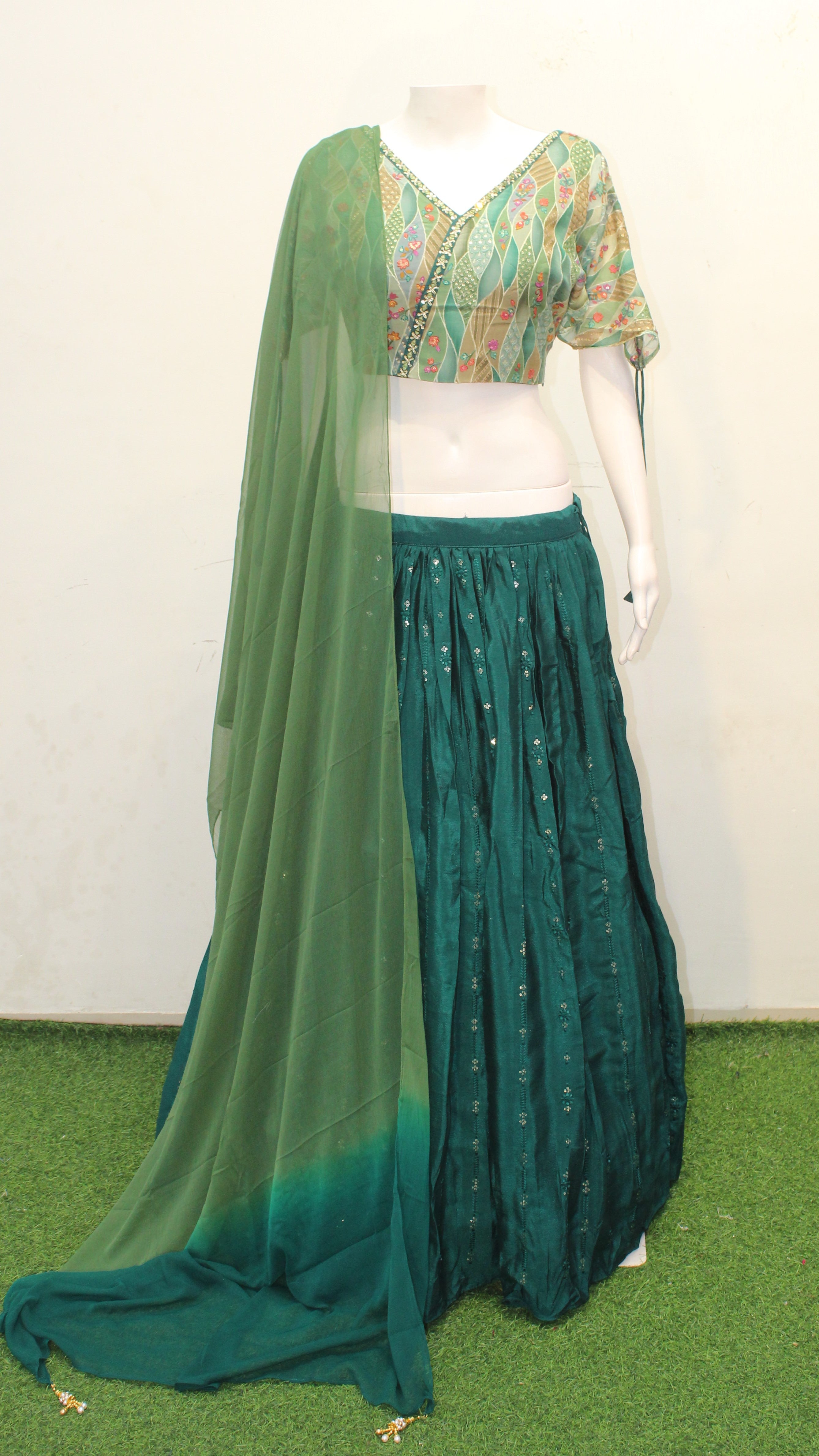 Green Printed Stylish Lehenga Choli Set