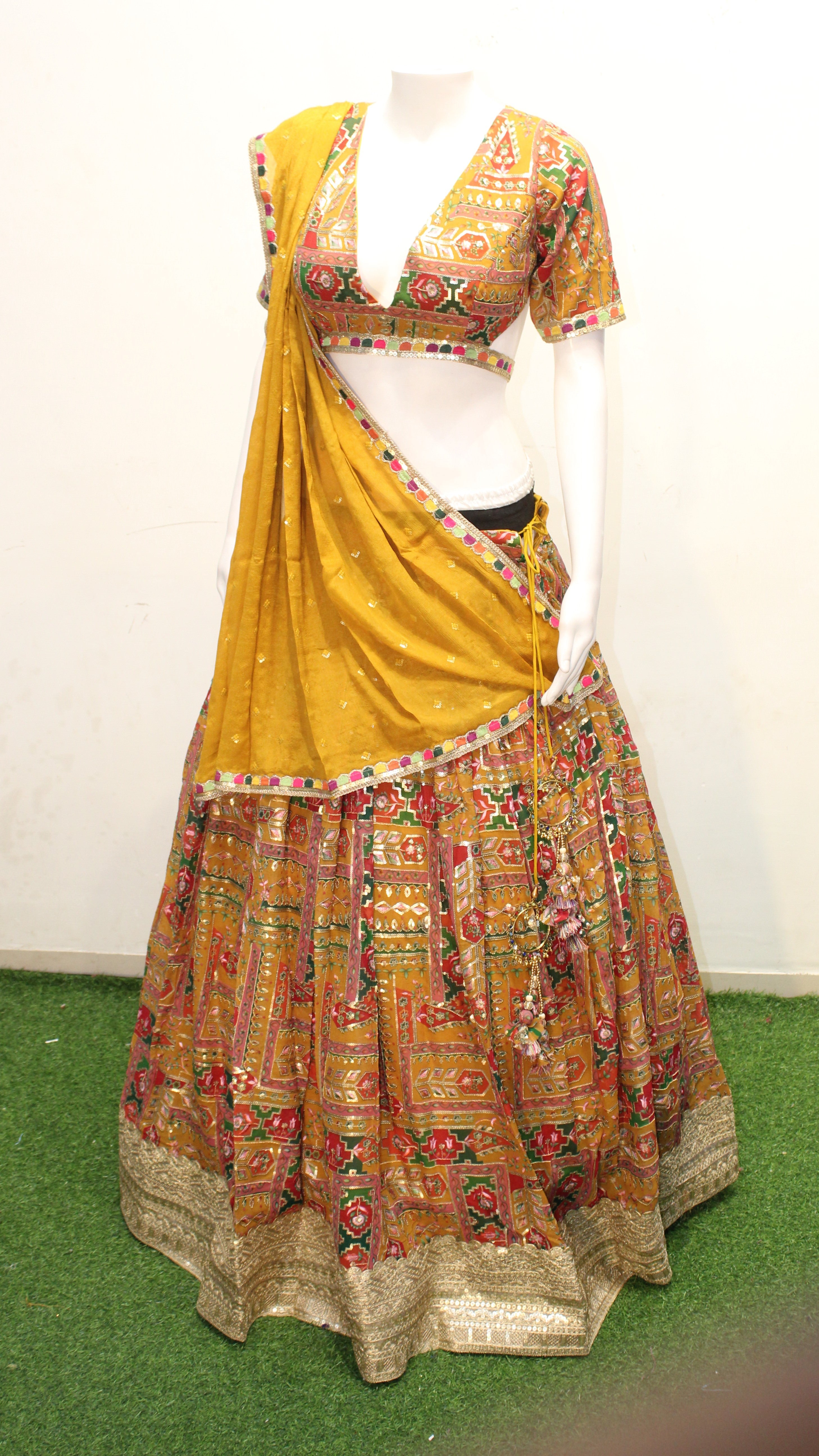 Mustard Multicolor Traditional Printed Lehenga Choli Set