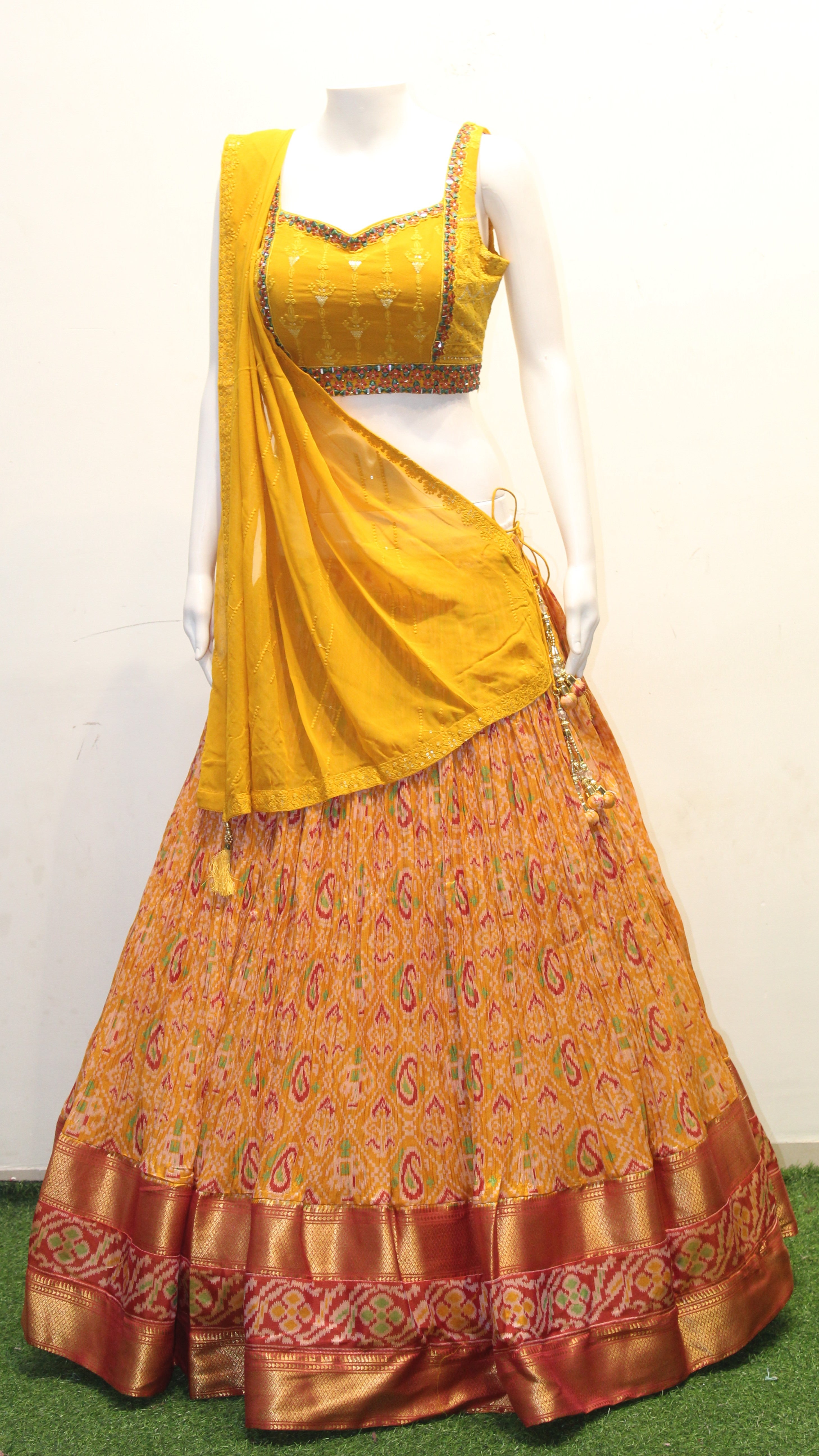 Yellow Ikat Printed Lehenga Choli Set