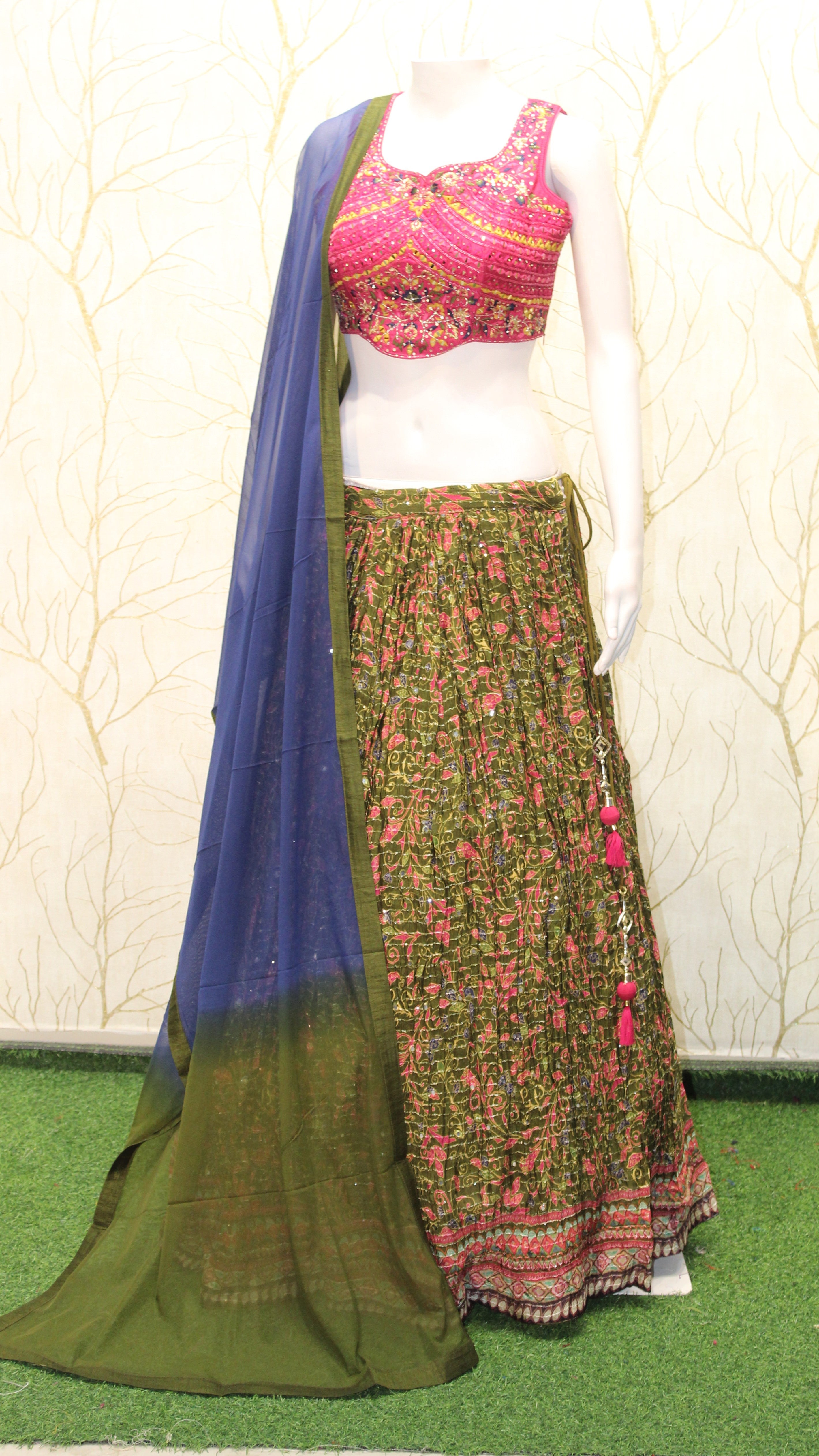 Pink & Green MAHENDI Printed Lehenga Choli Set