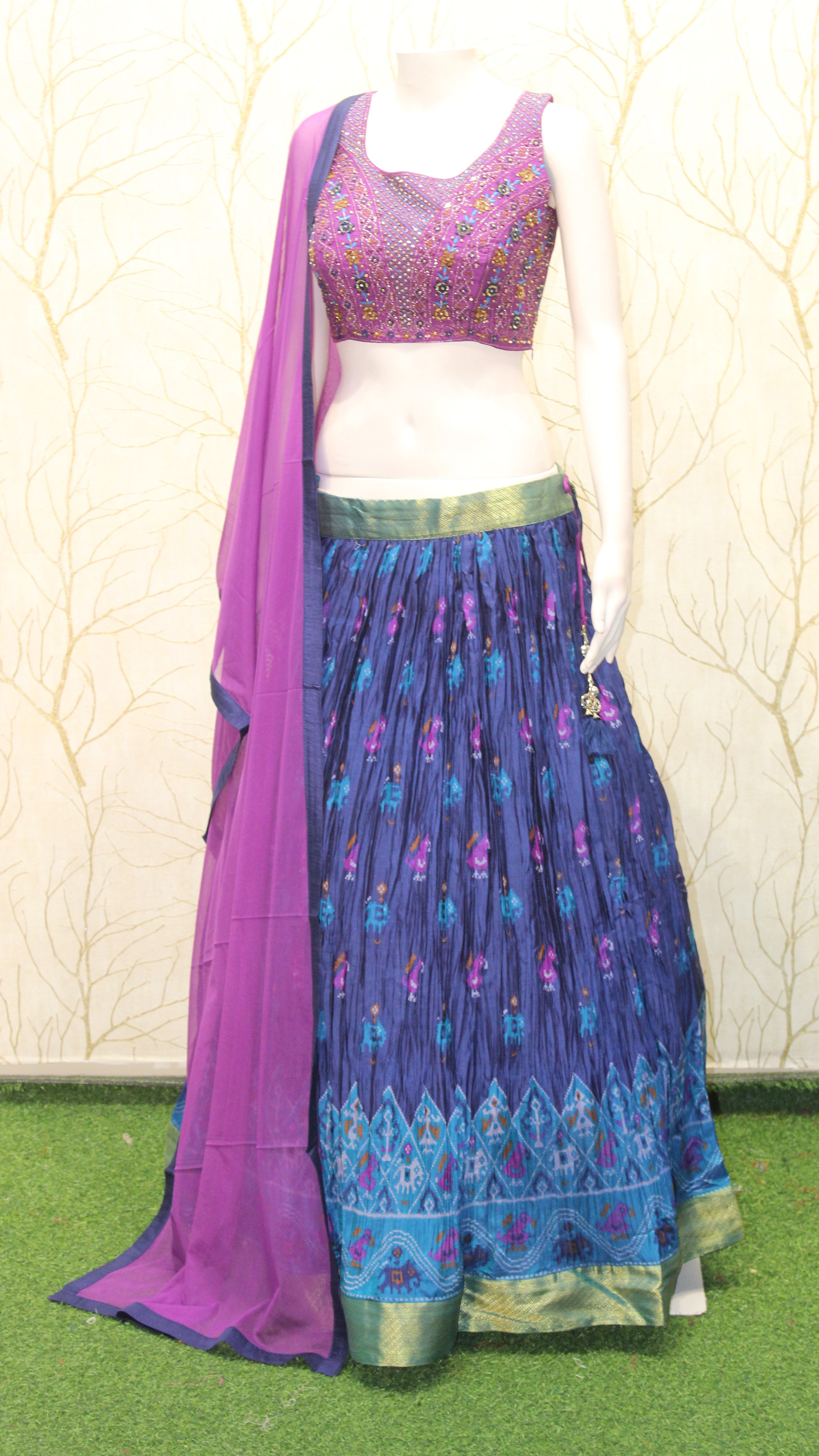 Purple & Blue Printed Lehenga Choli Set