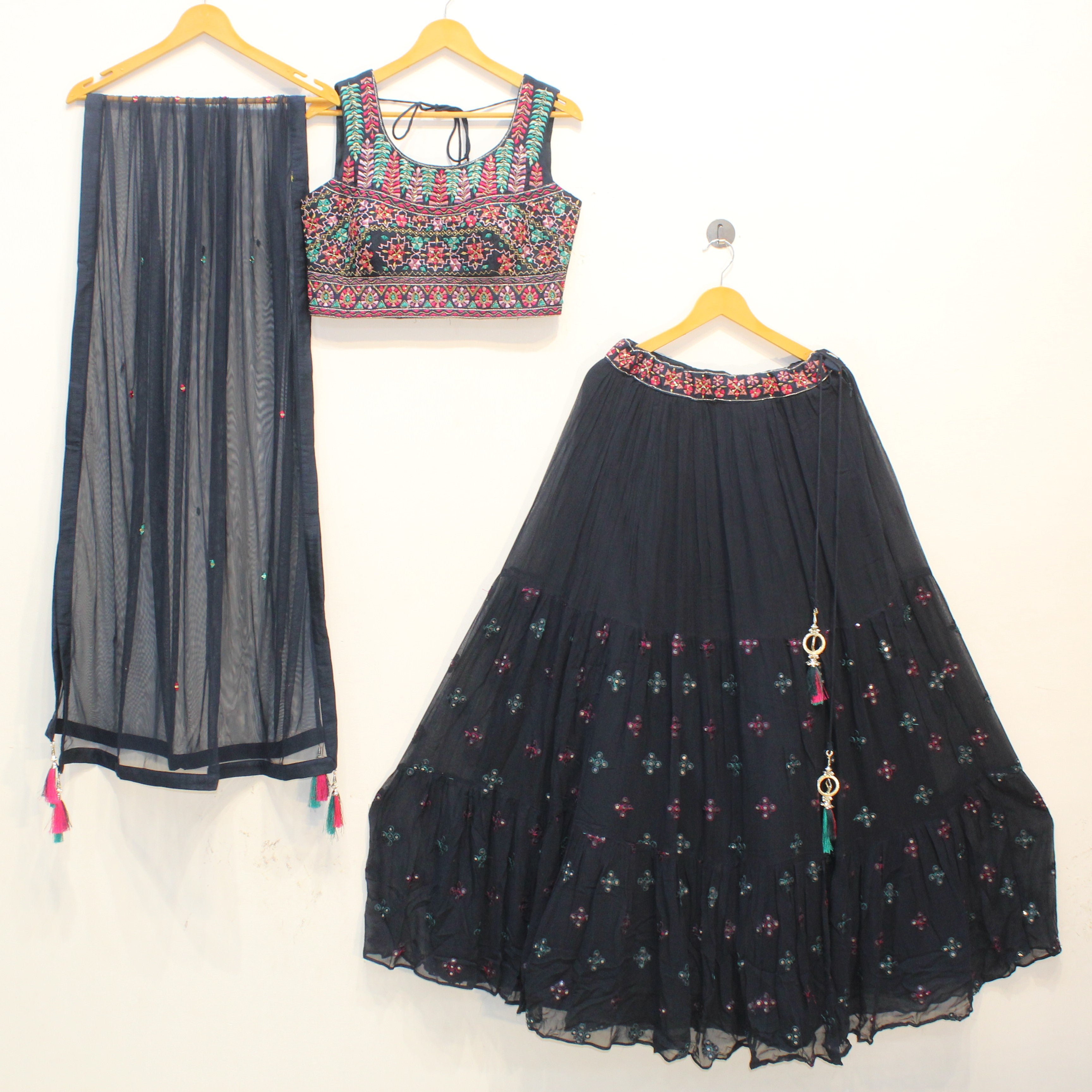 Navy Multicolor Embroidered Lehenga Set