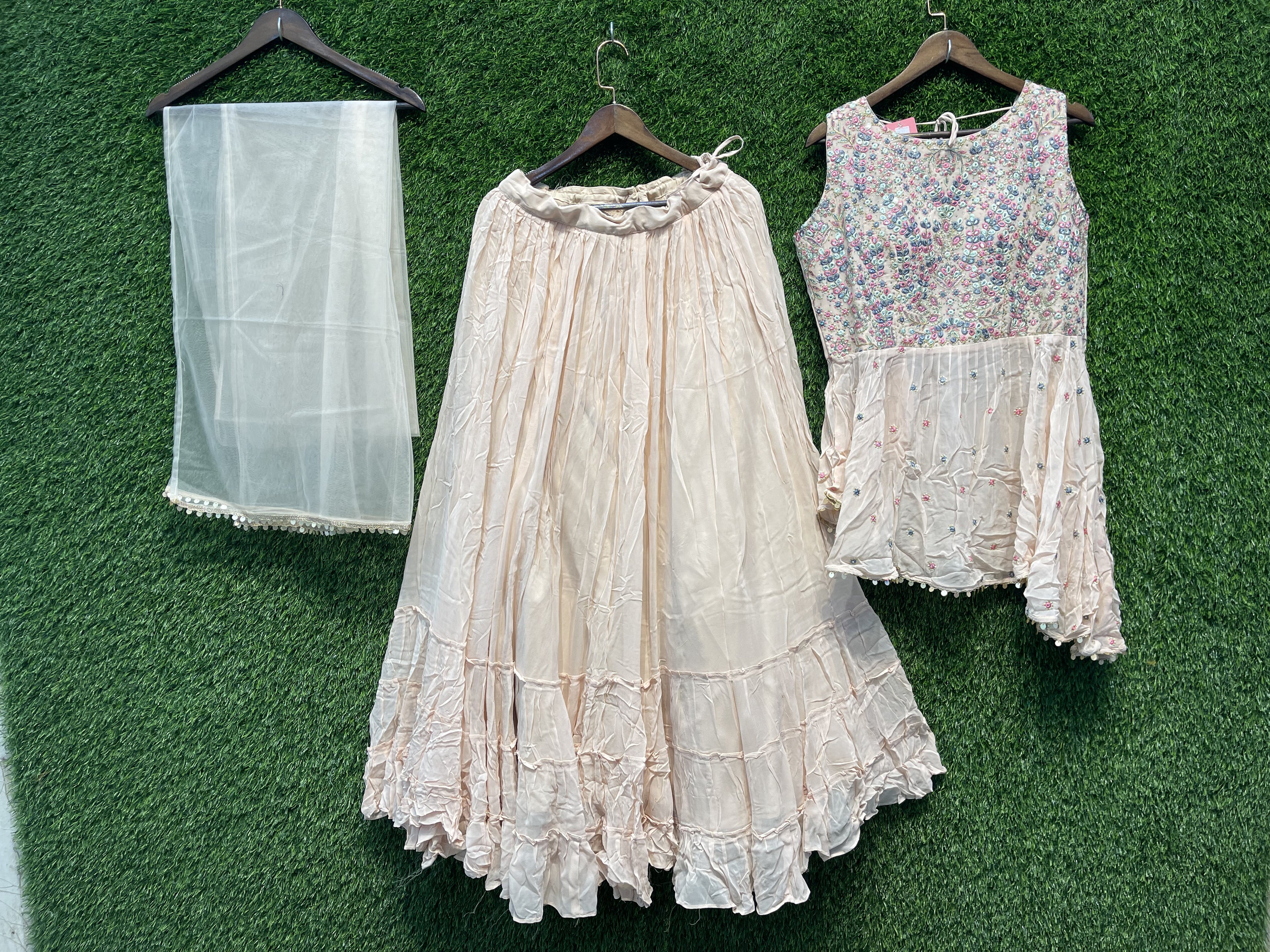 Pearl Cream Embroidered Peplum Lehenga Set