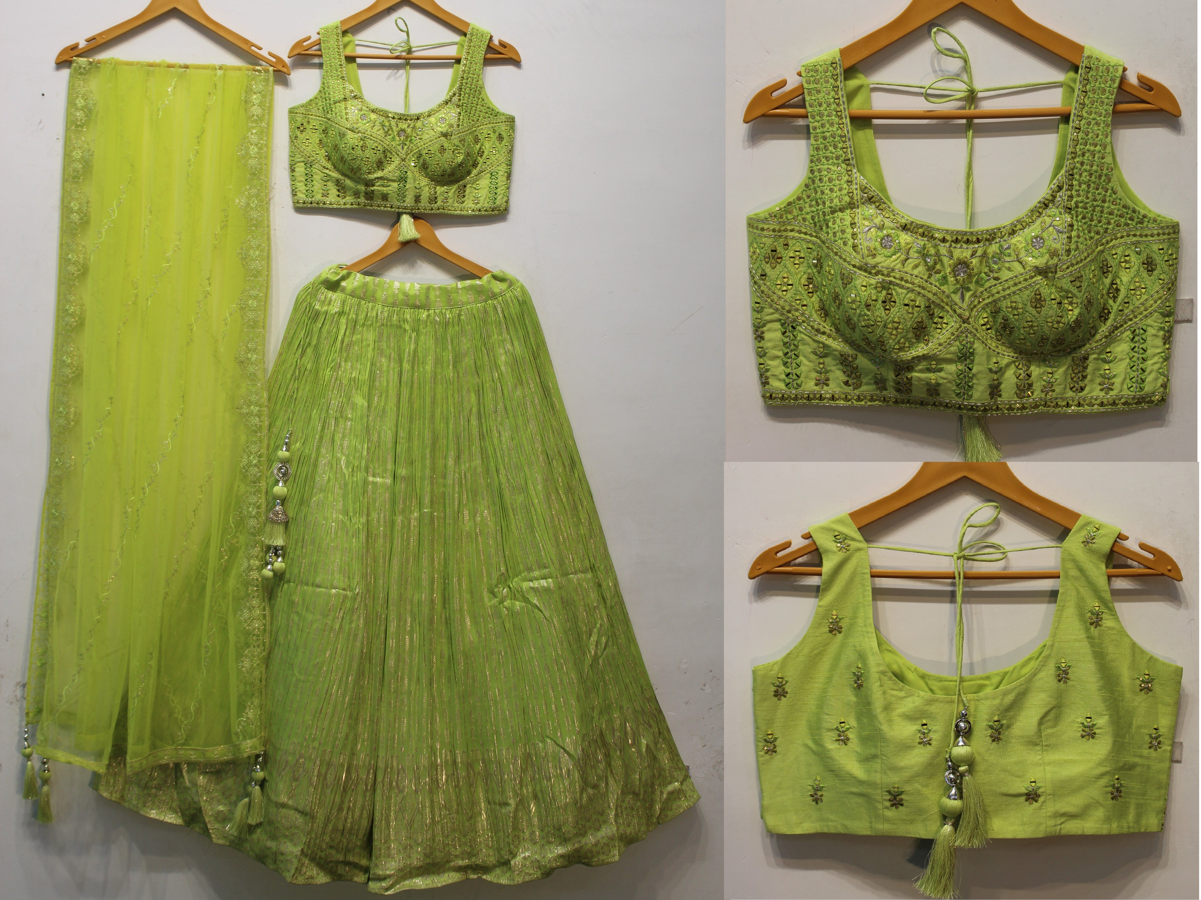 Lime Green Embroidered Lehenga Choli Set