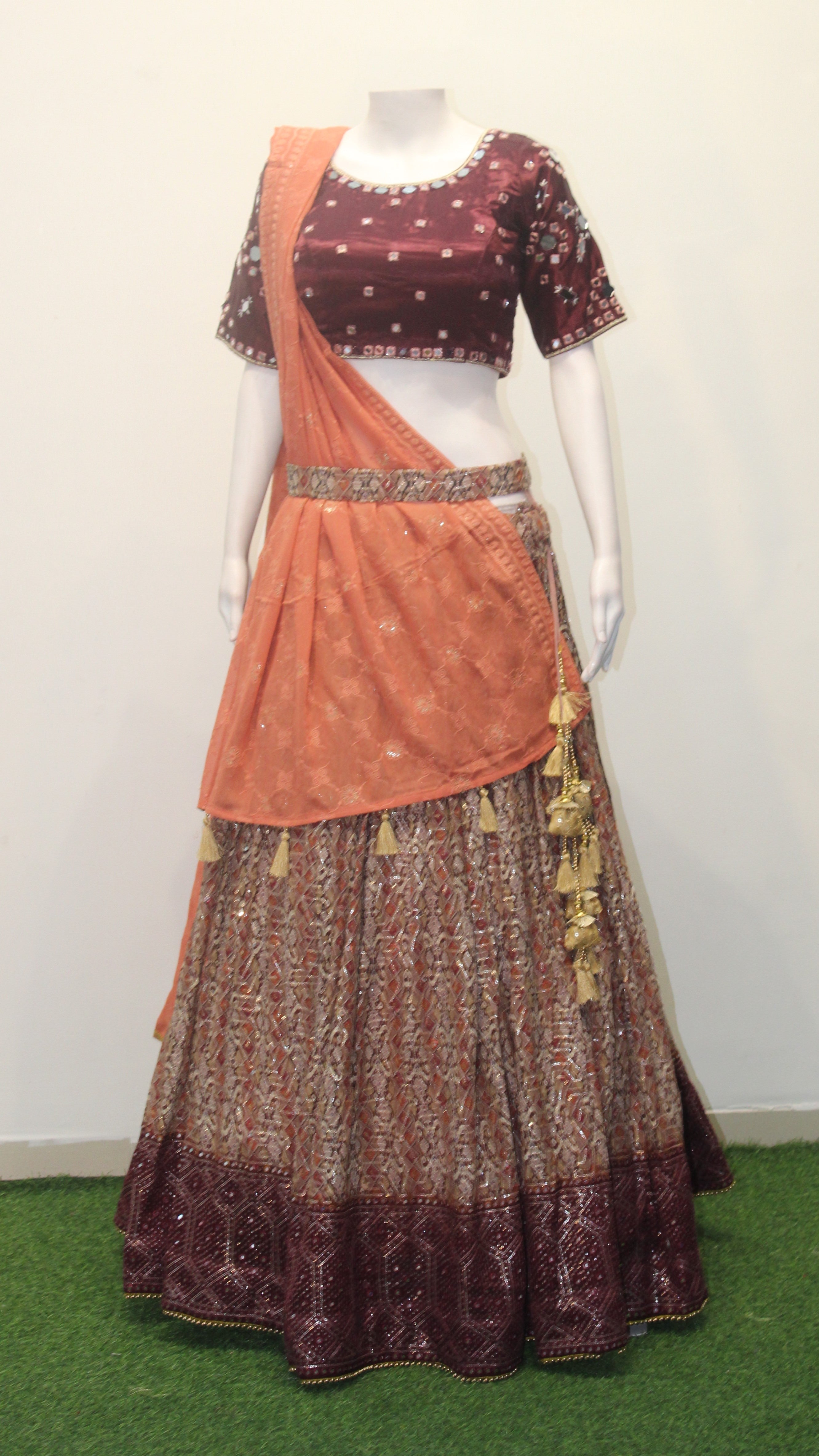 Designer Maroon & Peach Lehenga Choli