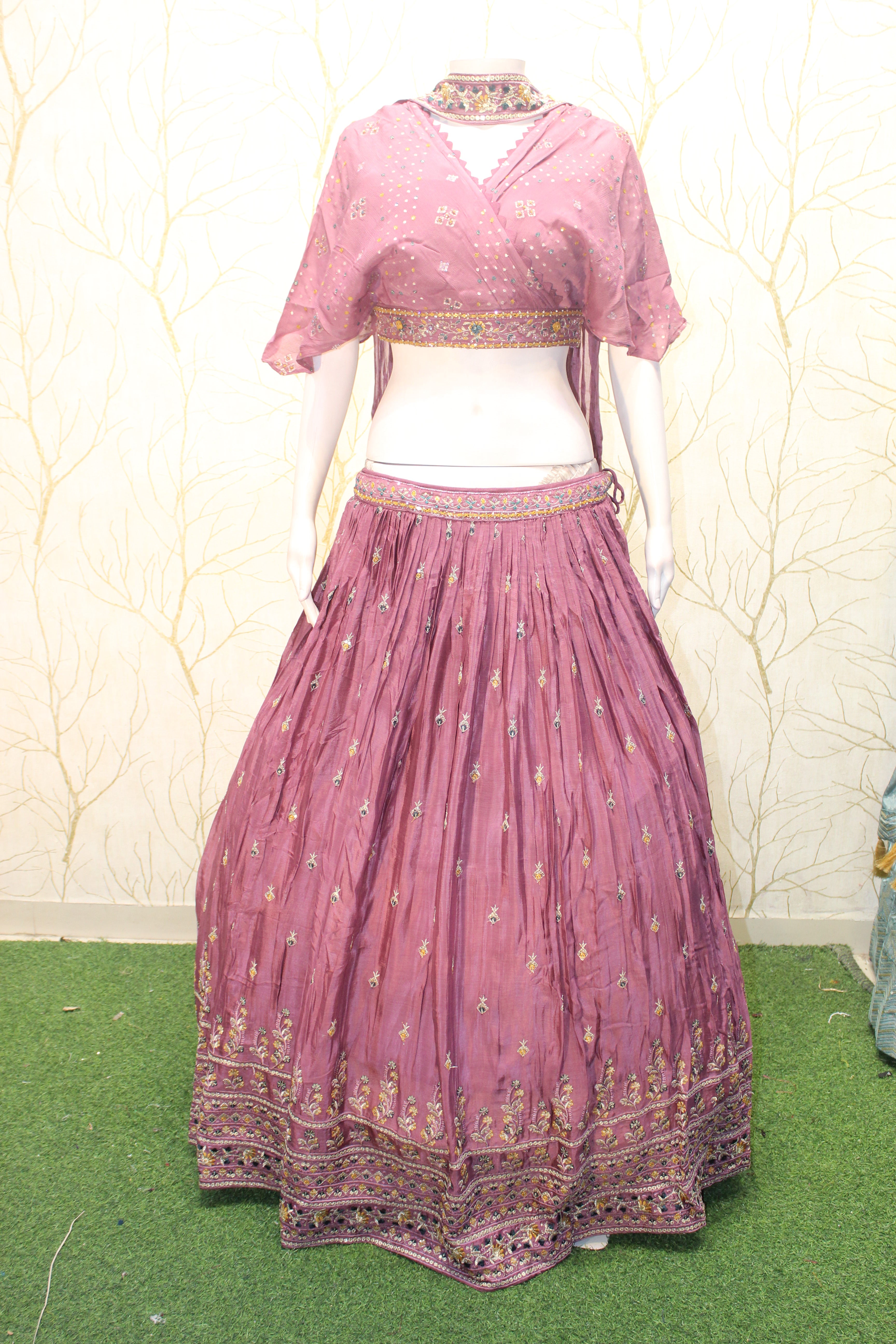 Mauve Heavy Embroidered Lehenga Choli Set
