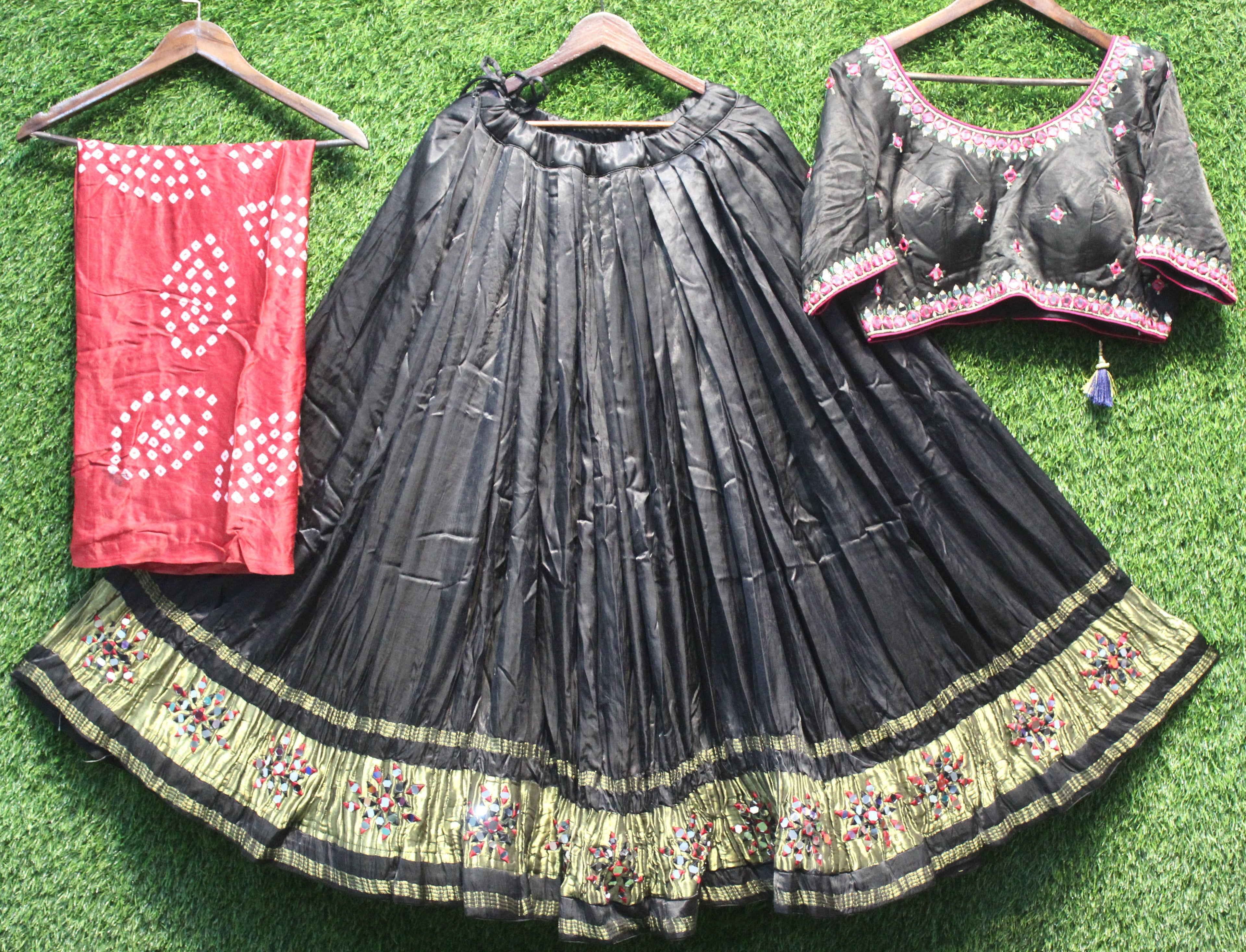 Black Mirror-Work Multicolor Embroidered Lehenga Choli