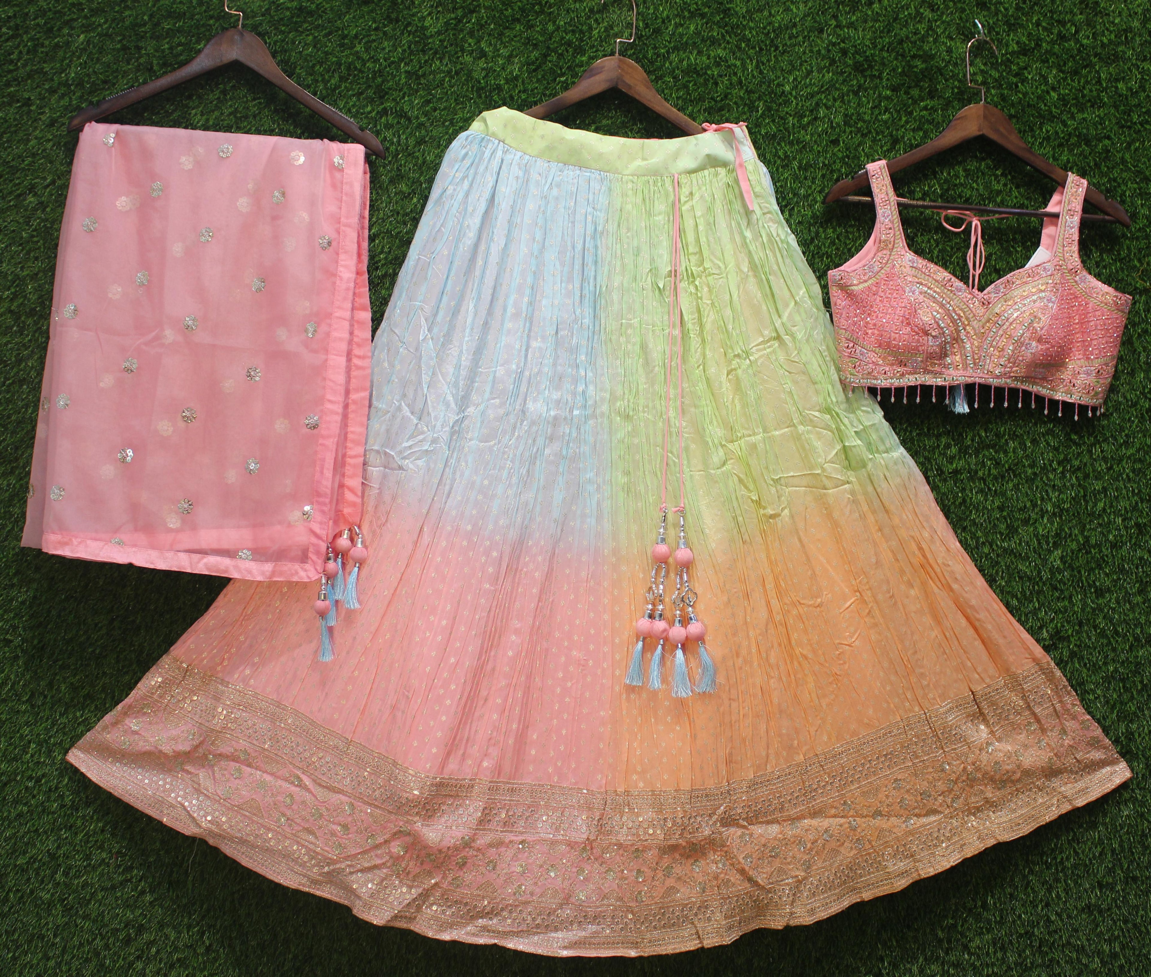 Pastel Multicolor Ombre Embroidered Lehenga Choli Set