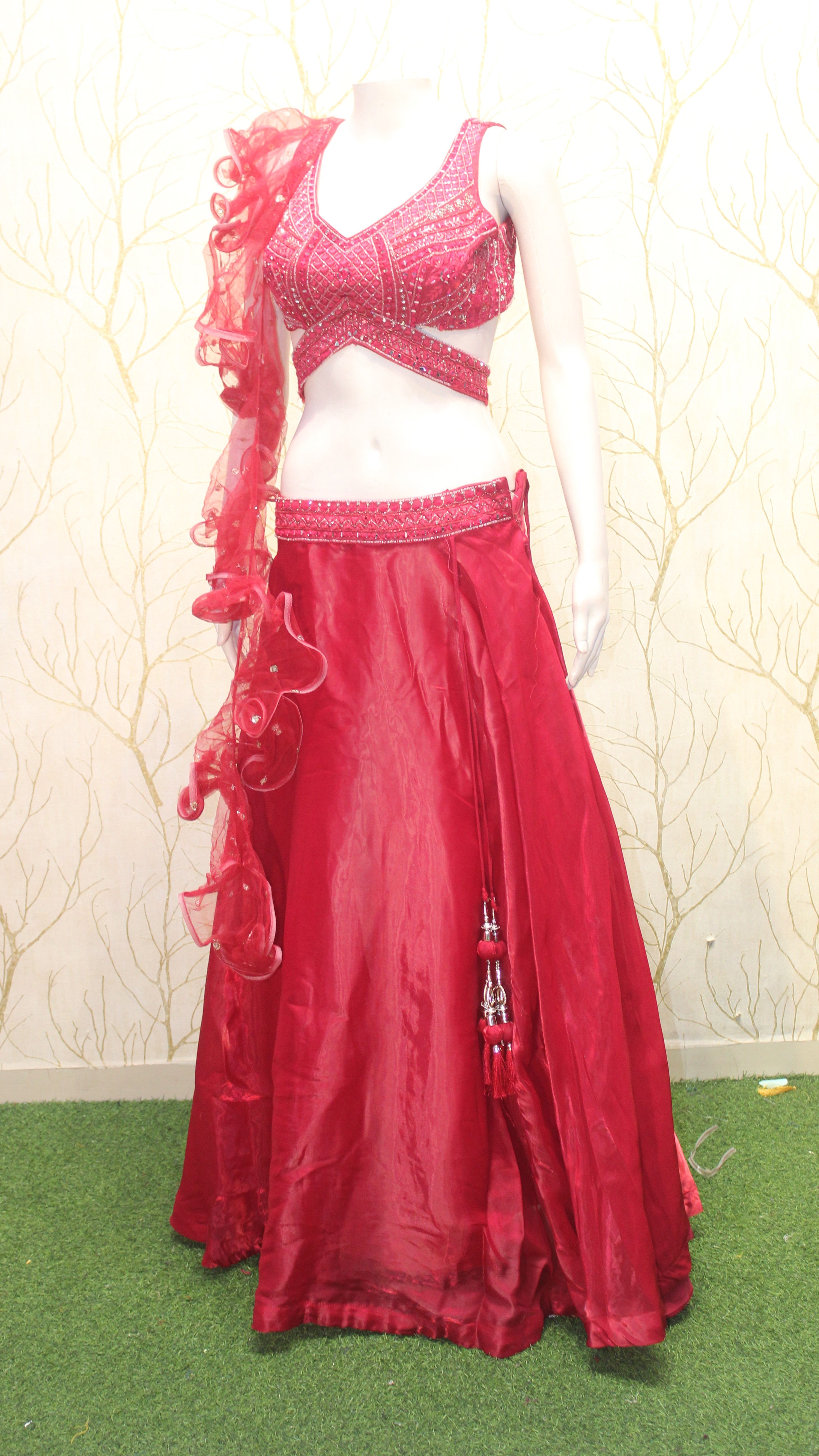 Red Designer Embellished Lehenga Choli Set