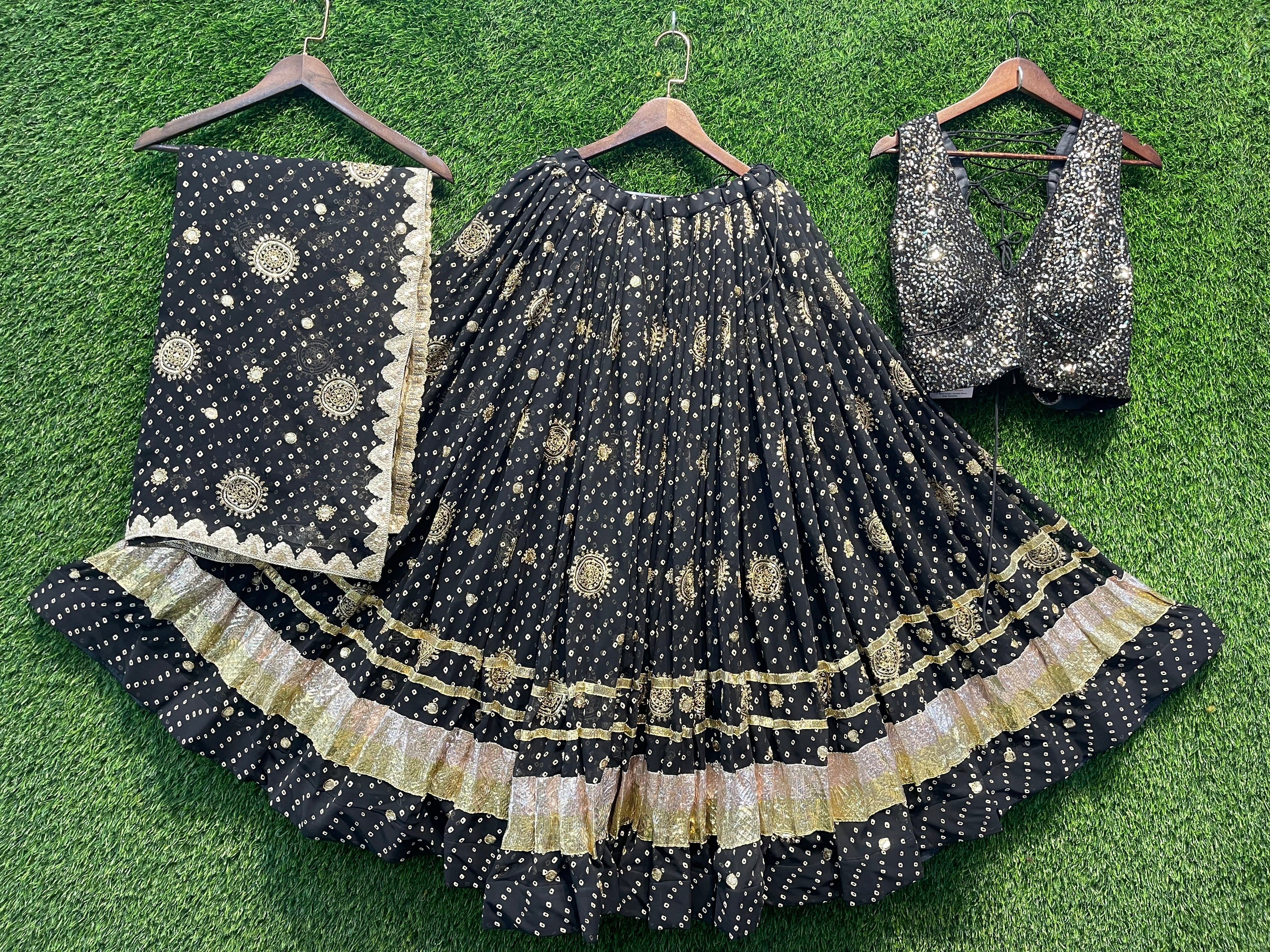 Black Golden Designer Handwork Lehenga Choli