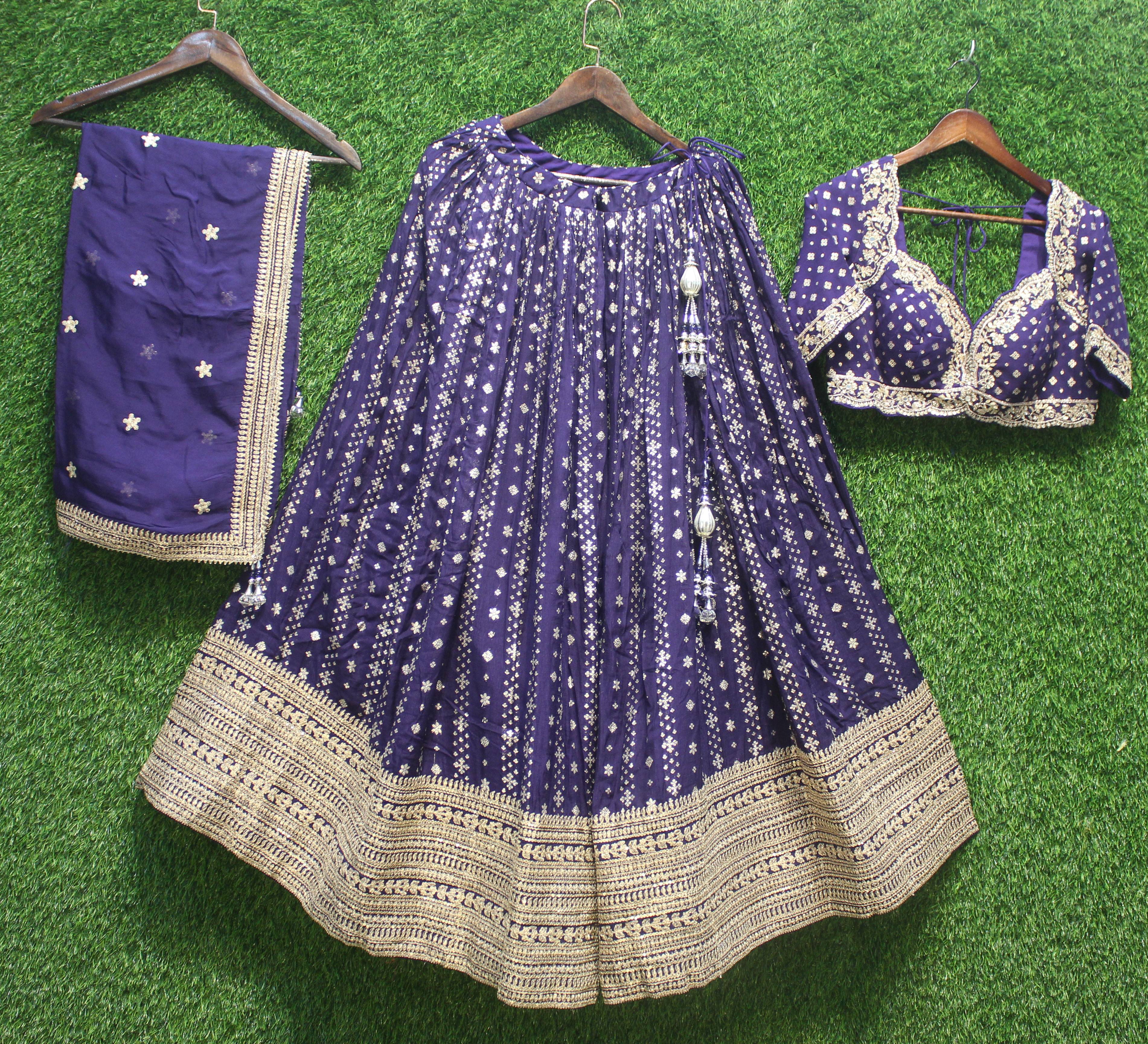 PURPLE Heavy Embroidered Mirror & Zari Work Lehenga Choli Set