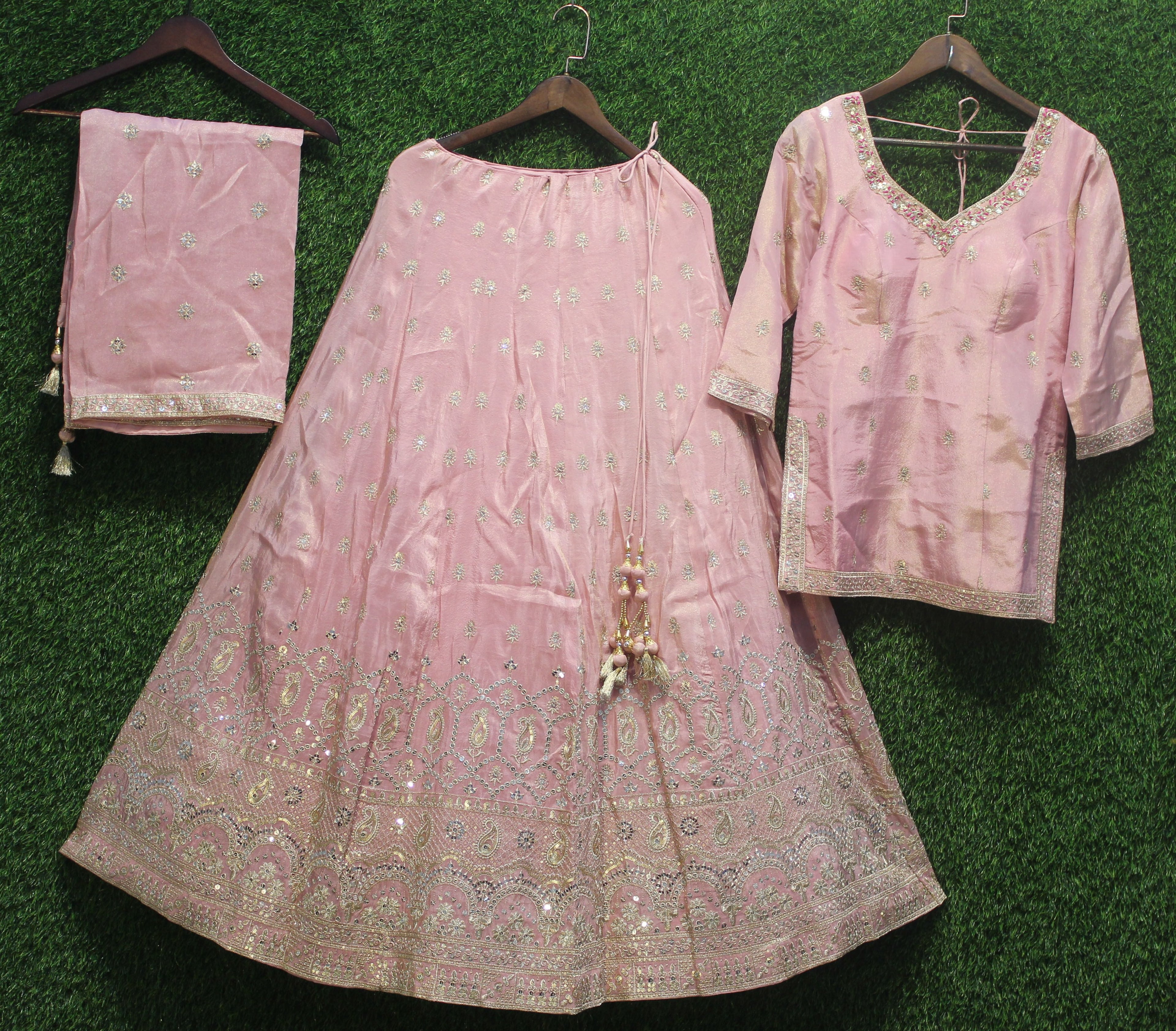 Pastel Pink Heavy Embroidered Peplum Chaniya Set