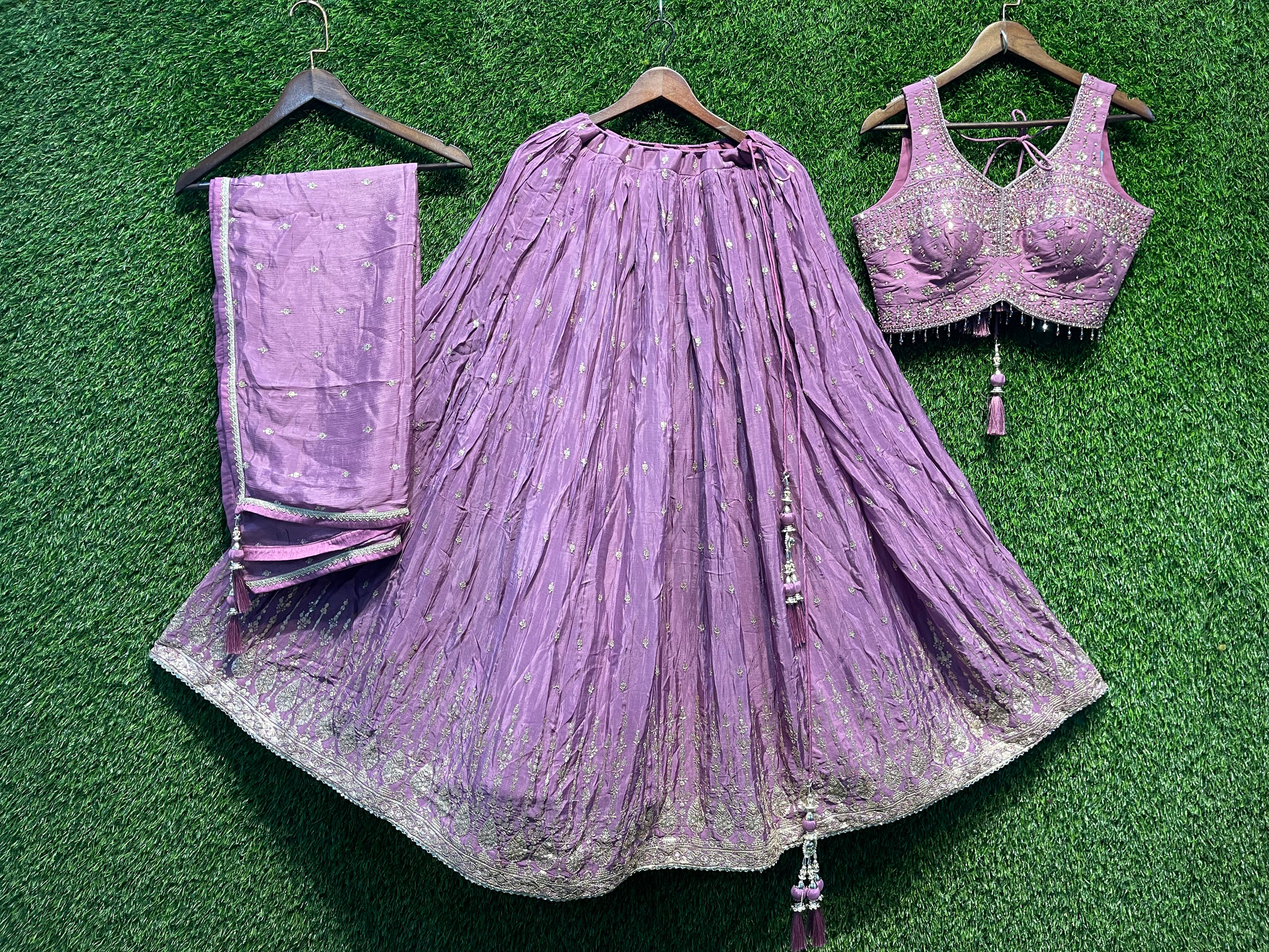 Lavender Heavy Embroidered Lehenga Choli Set