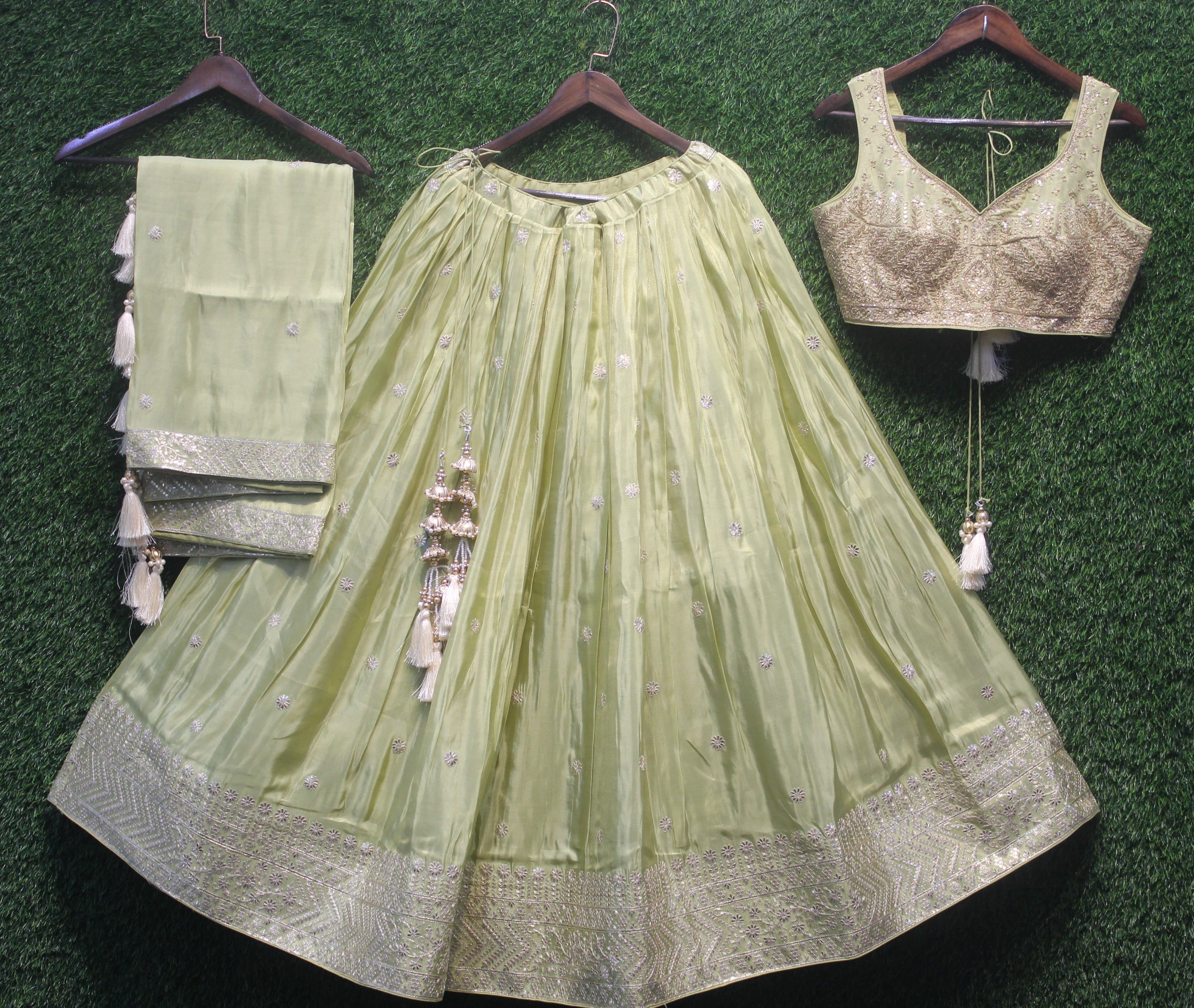 Light Pistachio Green Embroidered Lehenga Choli Set