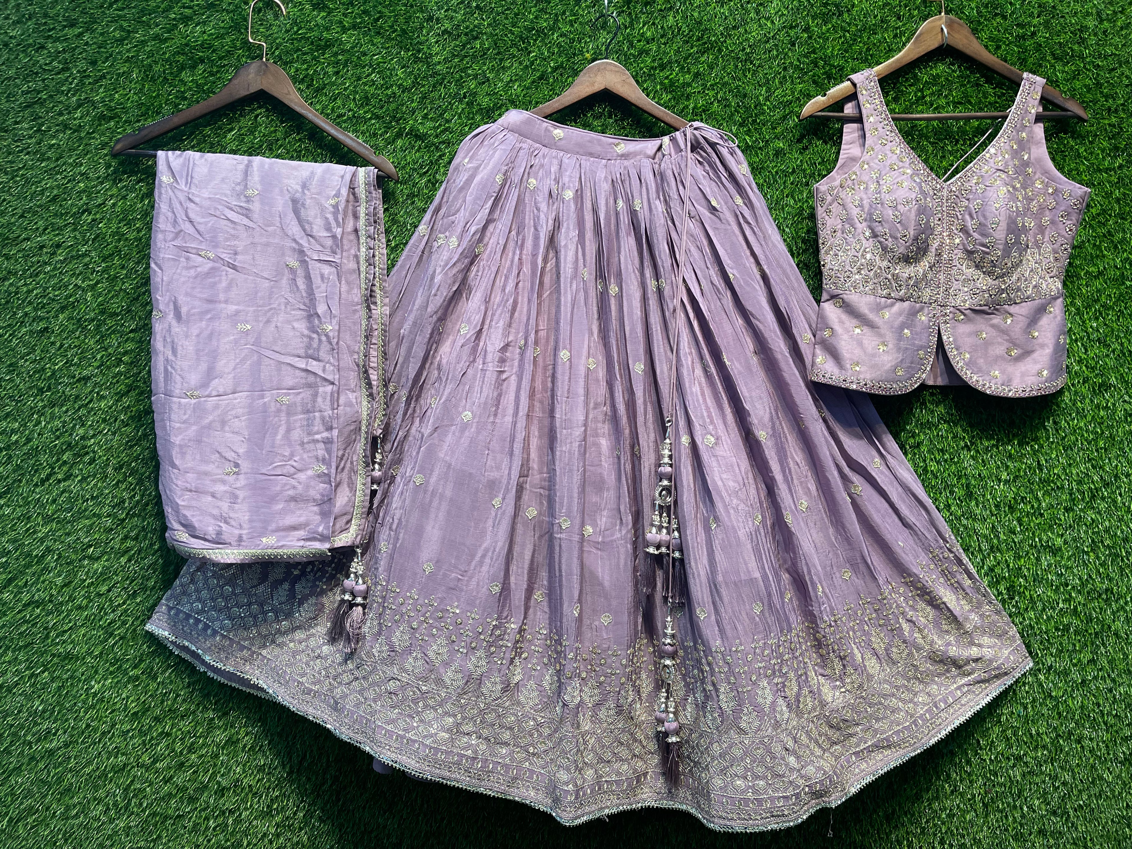 Lavender Heavy Embroidered Peplum Chaniya Set