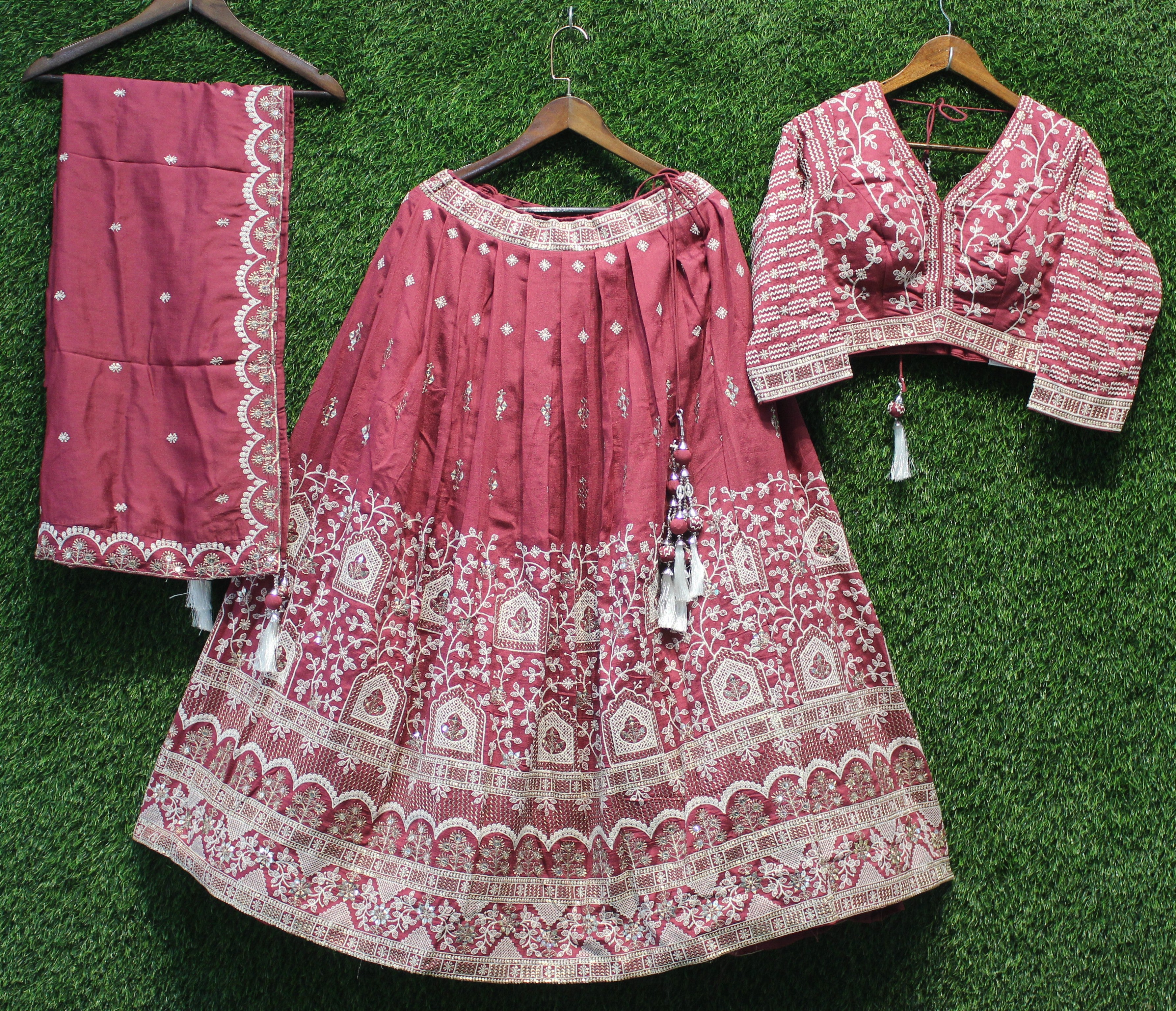 Maroon Embroidered Lehenga Choli Set with Dupatta