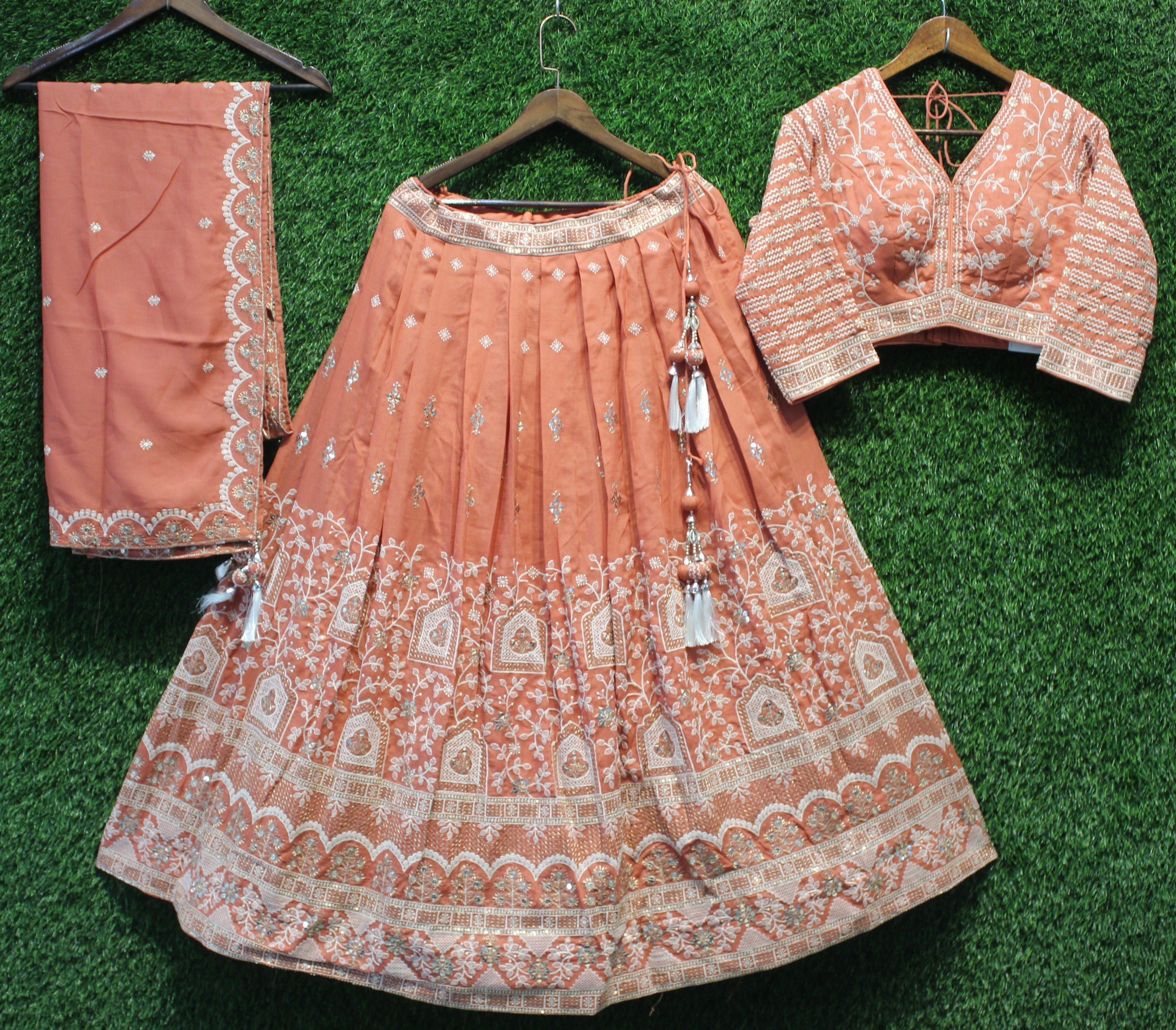 Peach Embroidered Lehenga Choli Set with Dupatta
