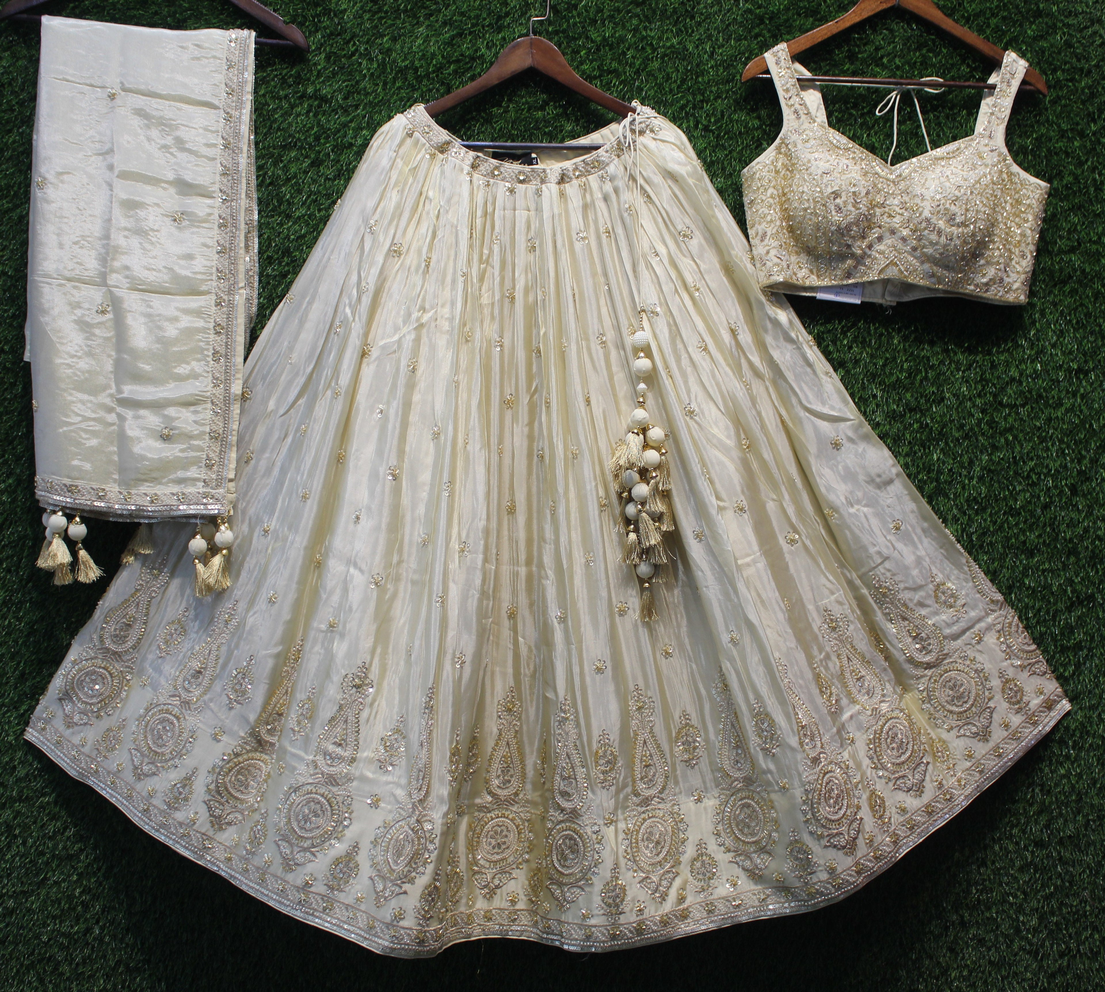 Ivory Heavy Sequin & Zari Embroidered Bridal Lehenga Choli