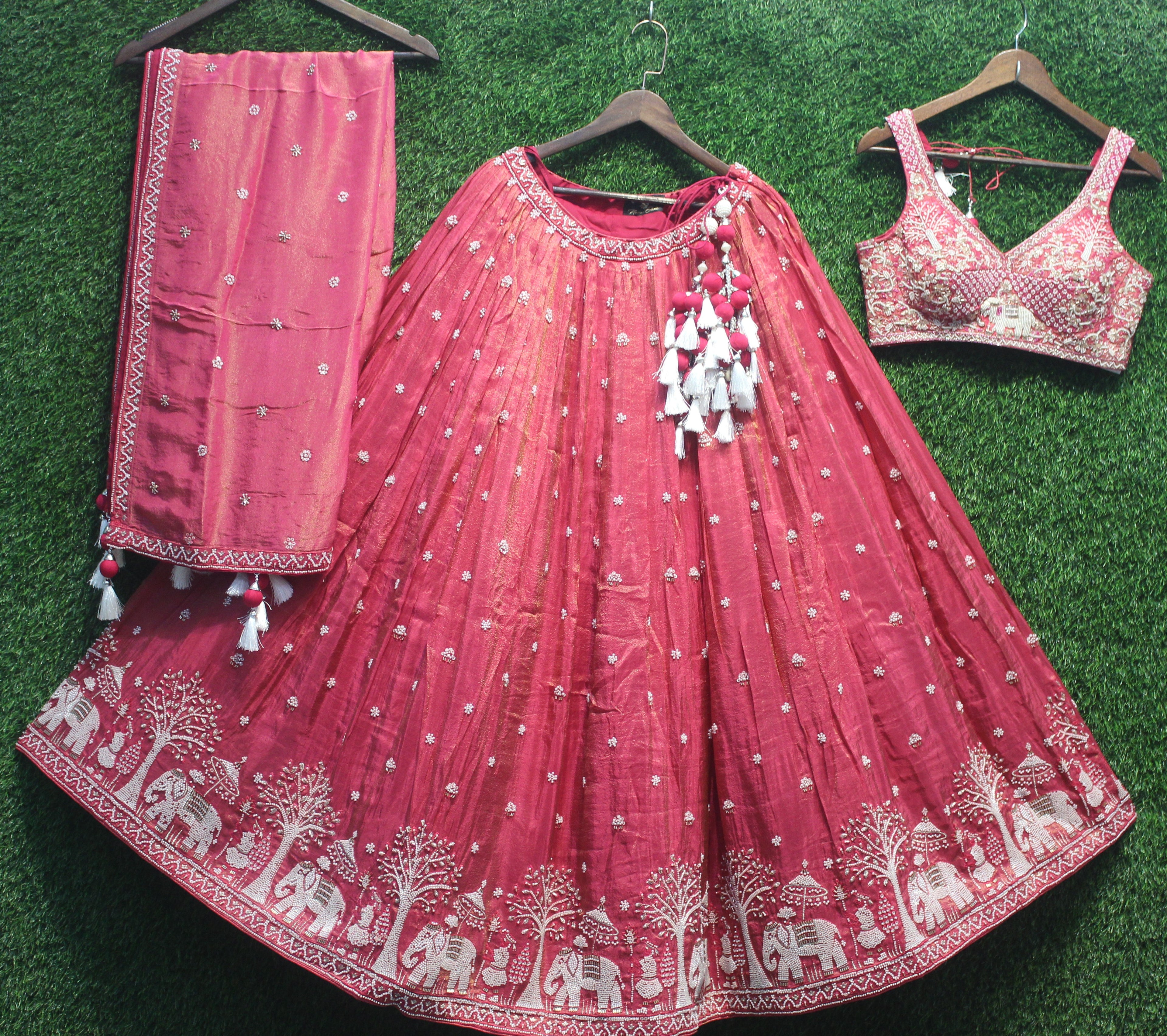 Rani Pink Heavy Embroidered Lehenga Choli Set with Dupatta