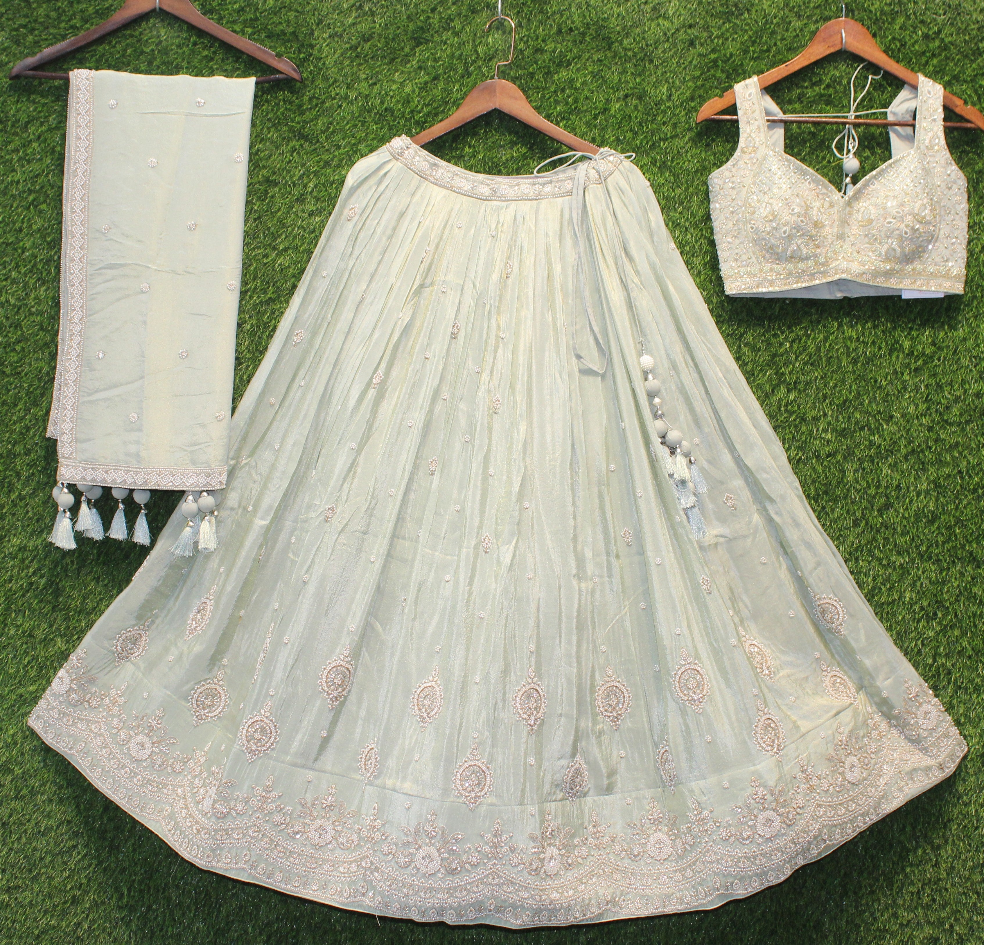 Light Blue Embroidered Lehenga Choli Set with Dupatta