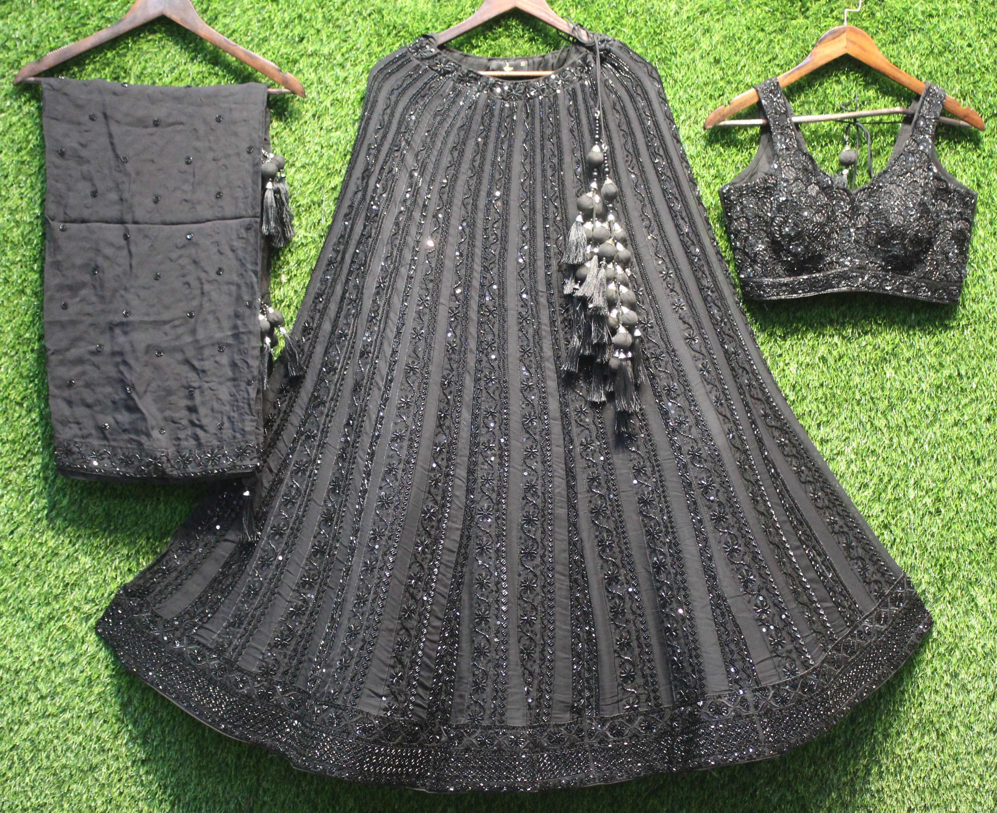 Black Heavy Sequin & Thread Embroidered Partywear Lehenga Choli