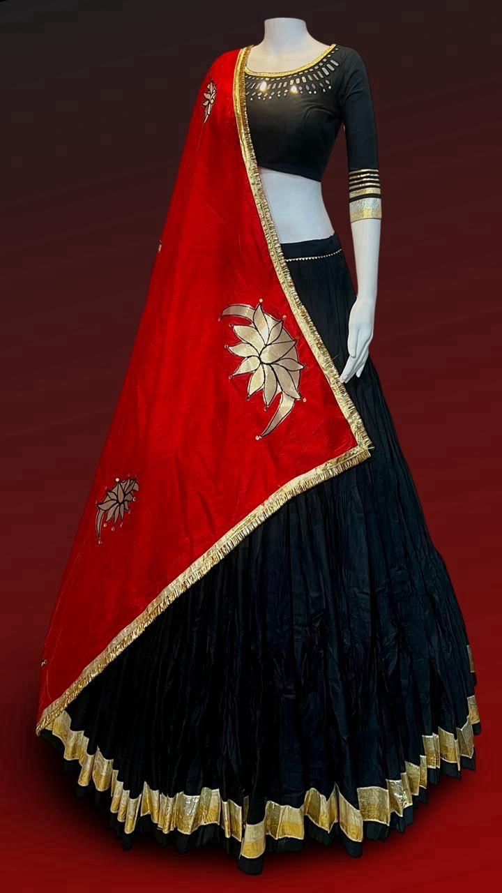 Black & Red Golden Border Lehenga Choli Set