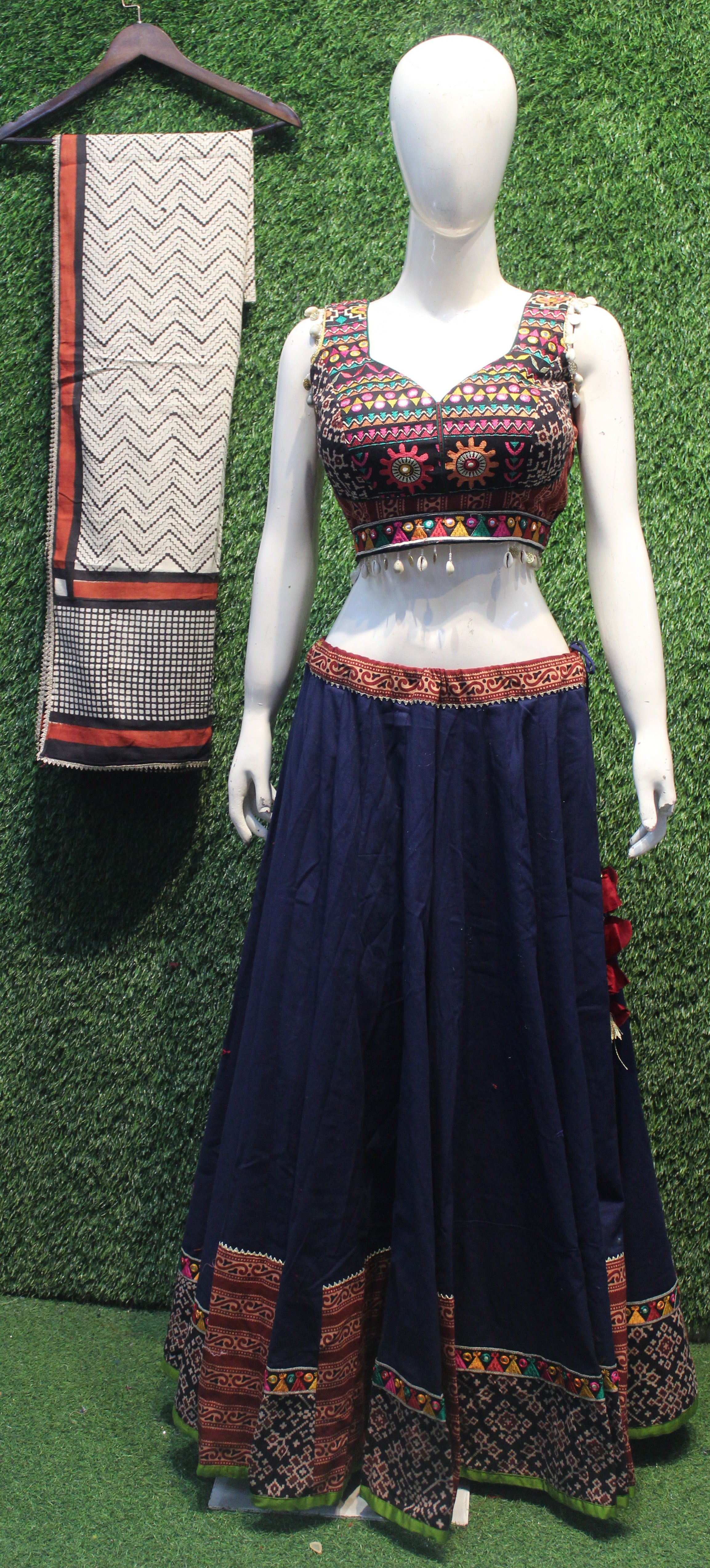 Navy Blue Embroidered Tribal Pattern Lehenga Choli Set