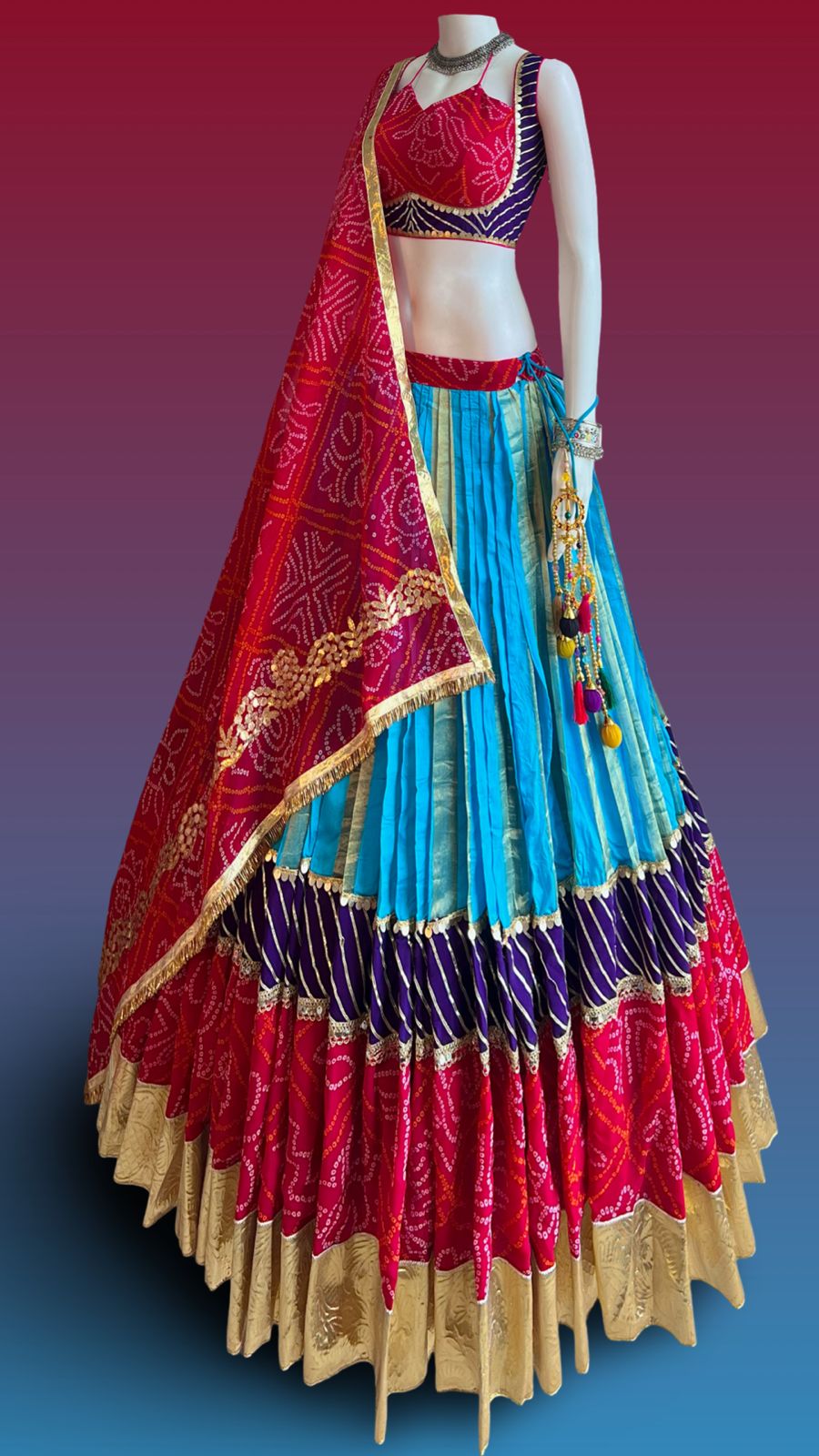 Multicolor Bandhani & Pleated Lehenga Choli Set