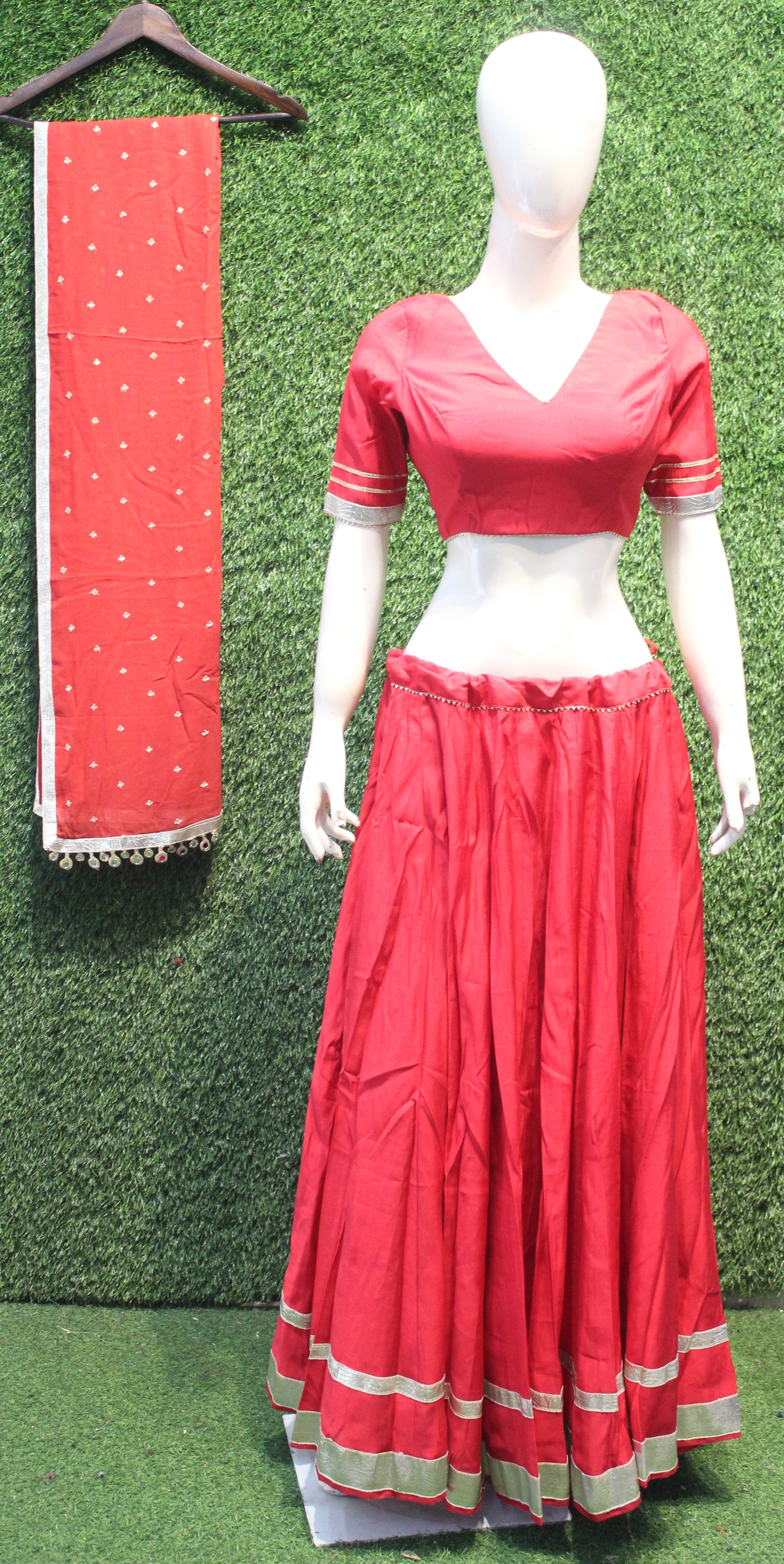 Elegant Red Golden Border Lehenga Choli Set
