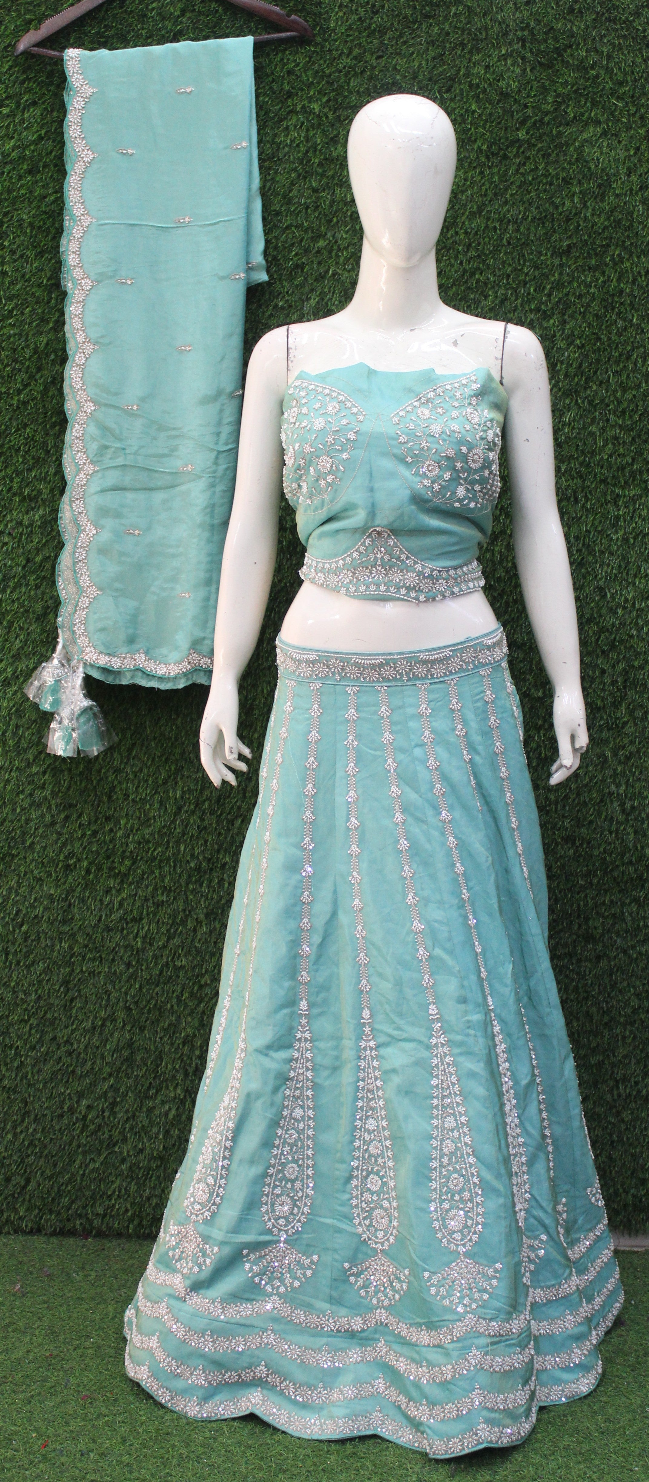 Aqua Blue Heavy Embroidered Lehenga Choli