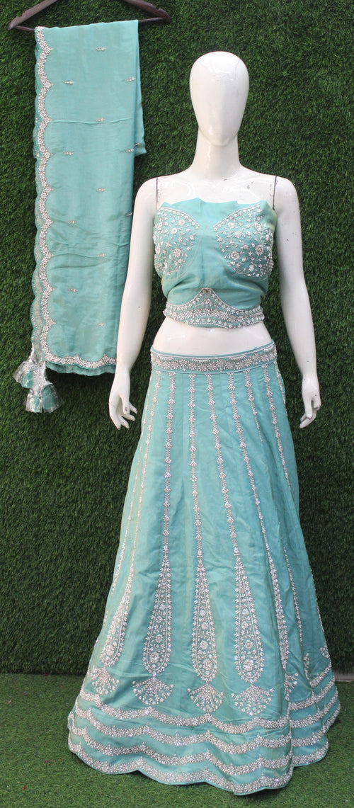 Aqua Blue Heavy Embroidered Lehenga Choli
