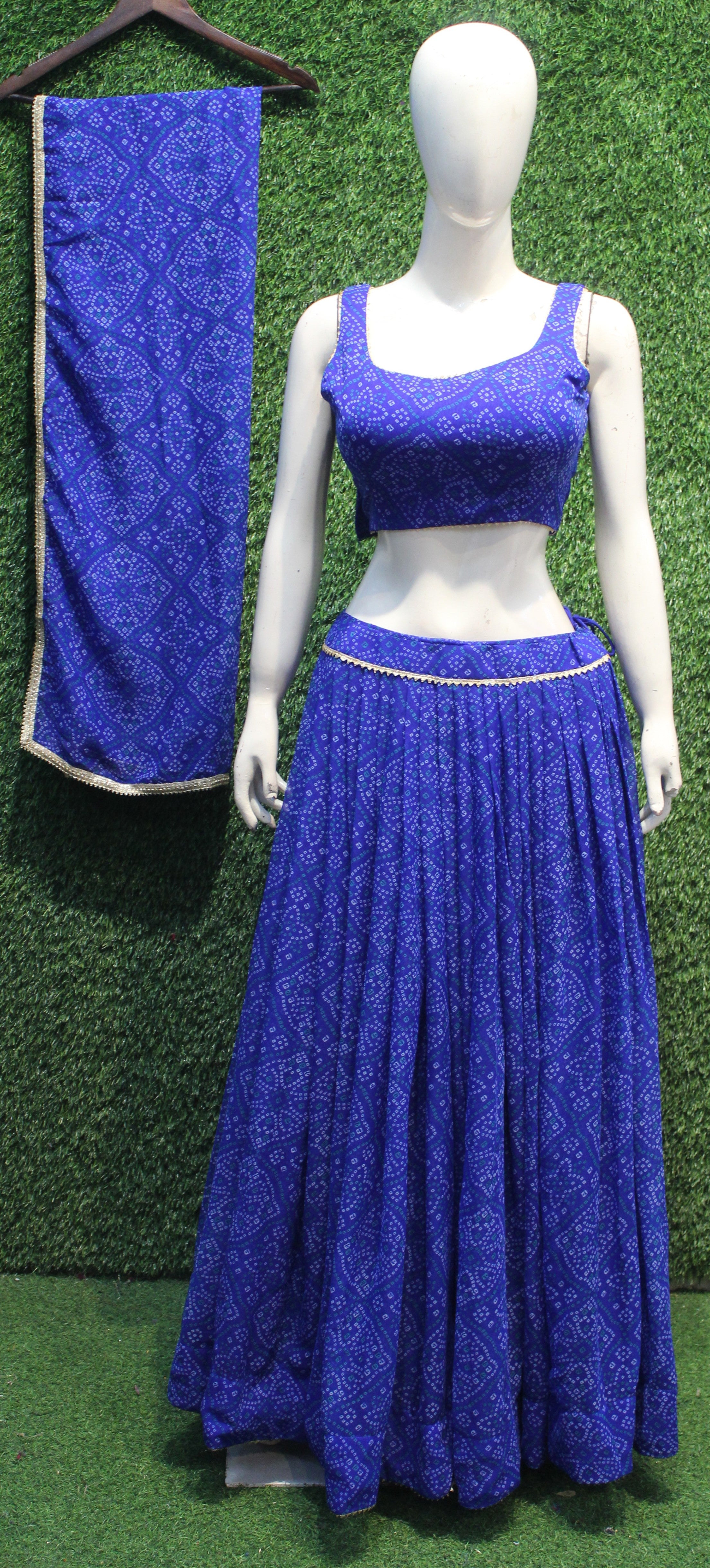 Blue Printed Bandhej Lehenga Choli Set