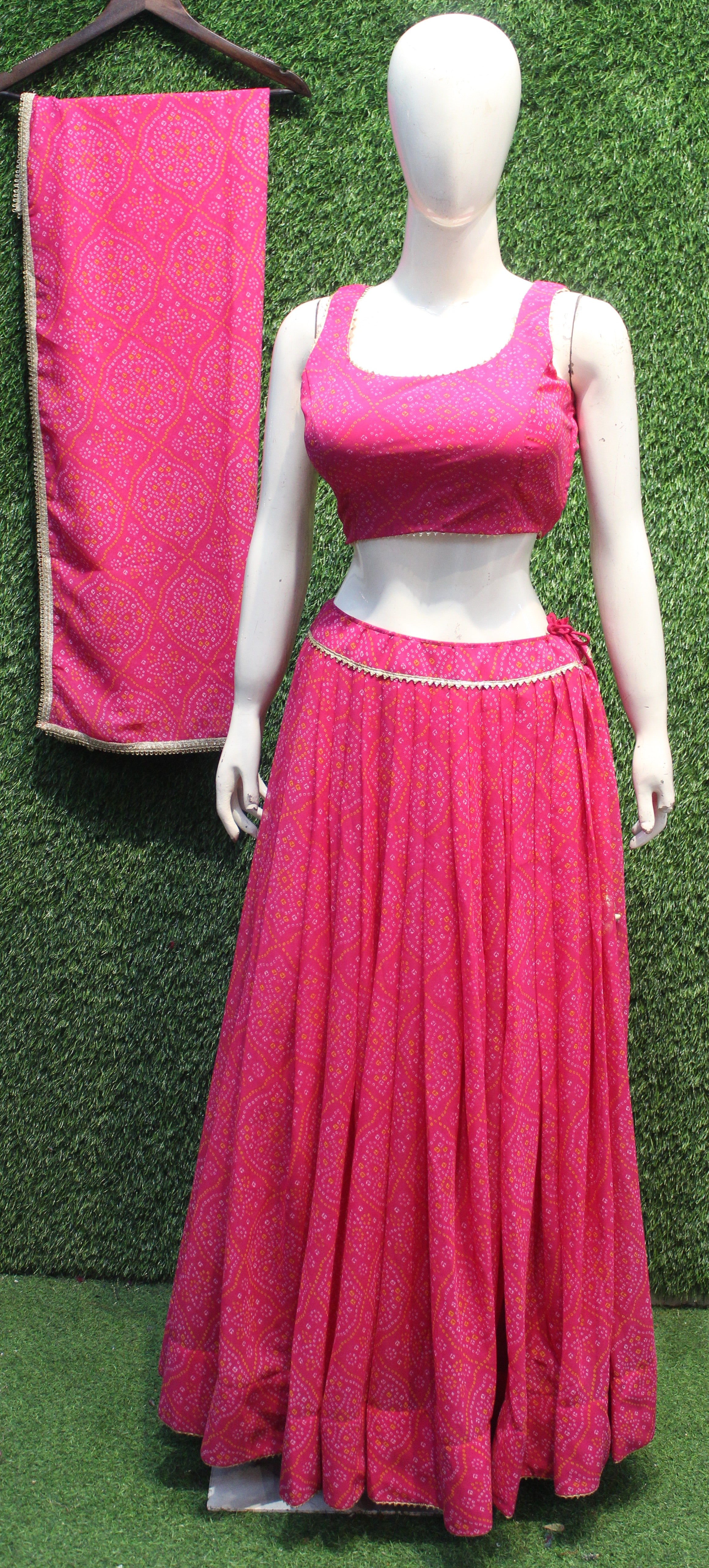 Pink Bandhej Printed Lehenga Choli Set