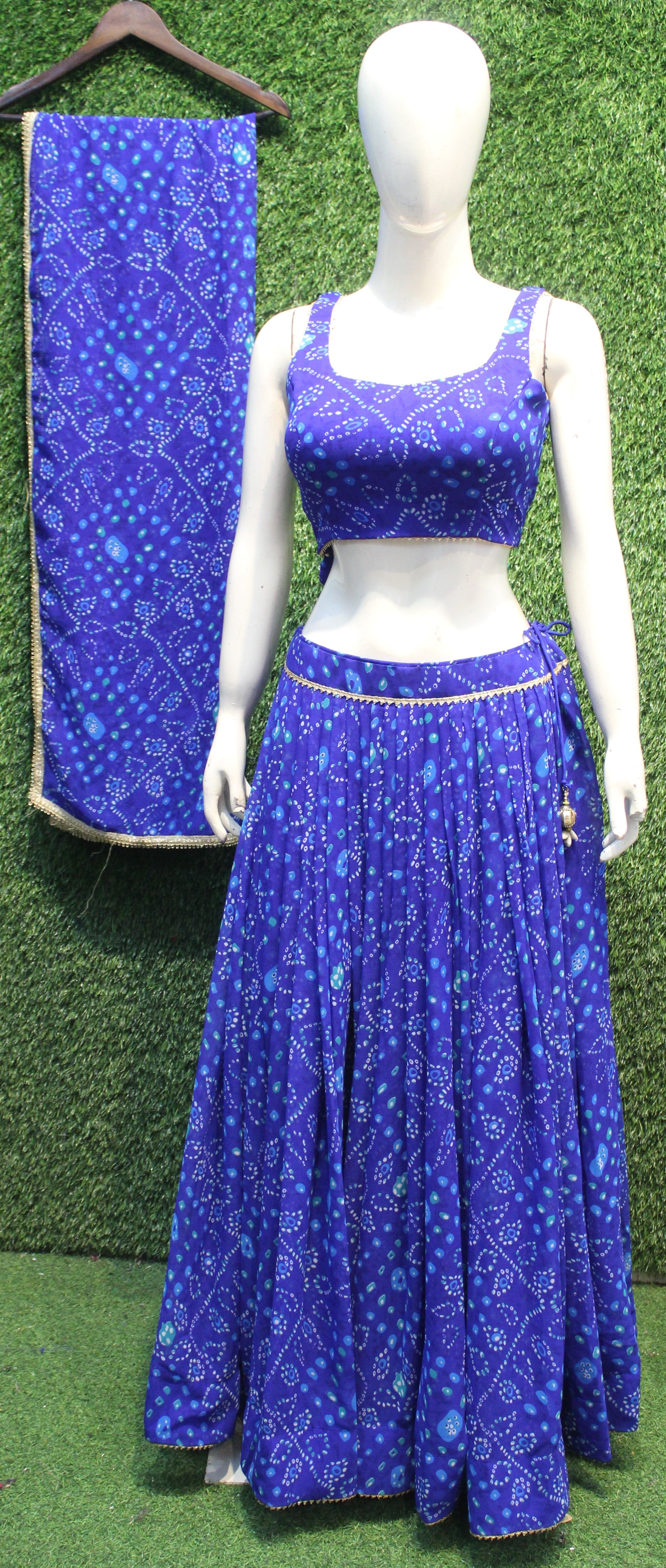 Blue Bandhej Printed Lehenga Choli Set