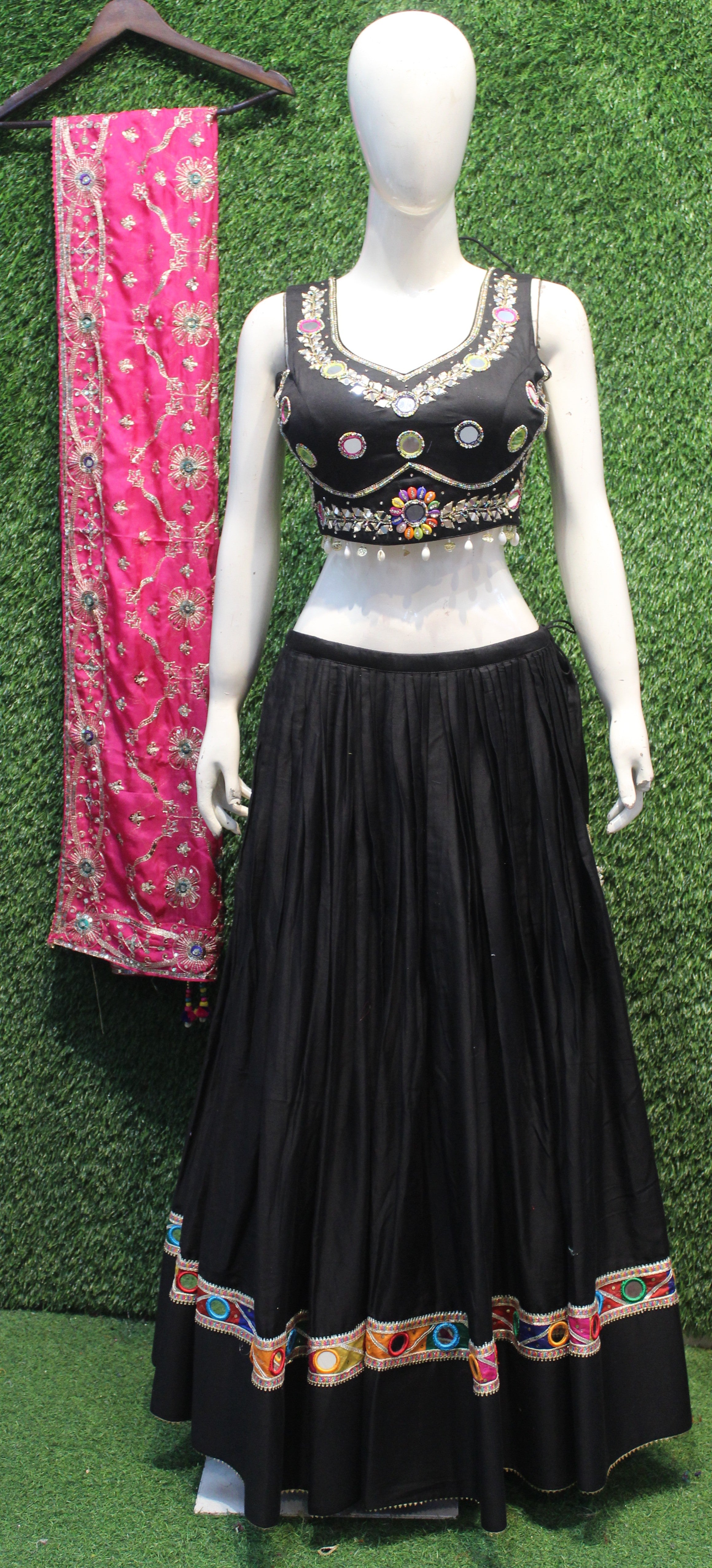 Lehenga Choli Set Black Mirror Work