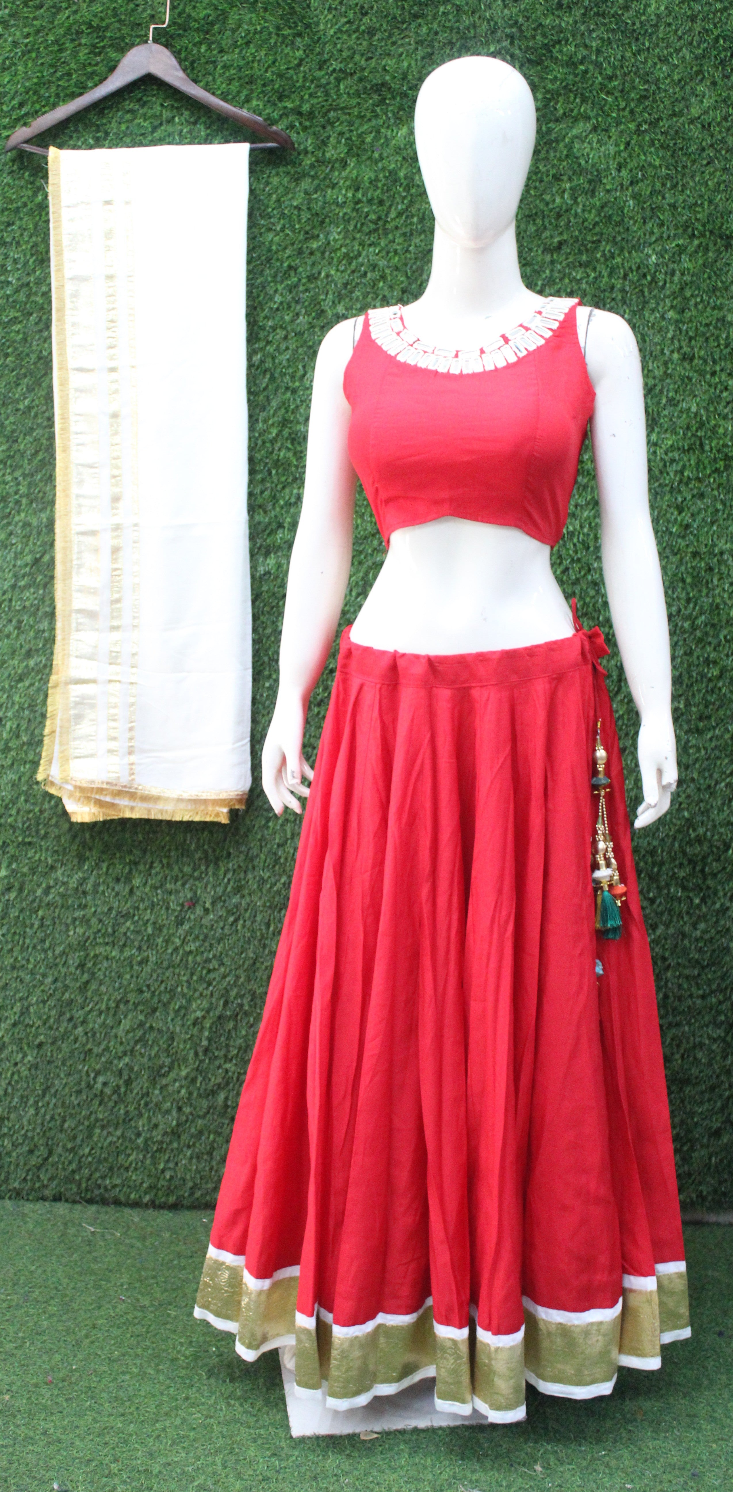 Red Traditional Lehenga Choli with White-Gold Dupatta