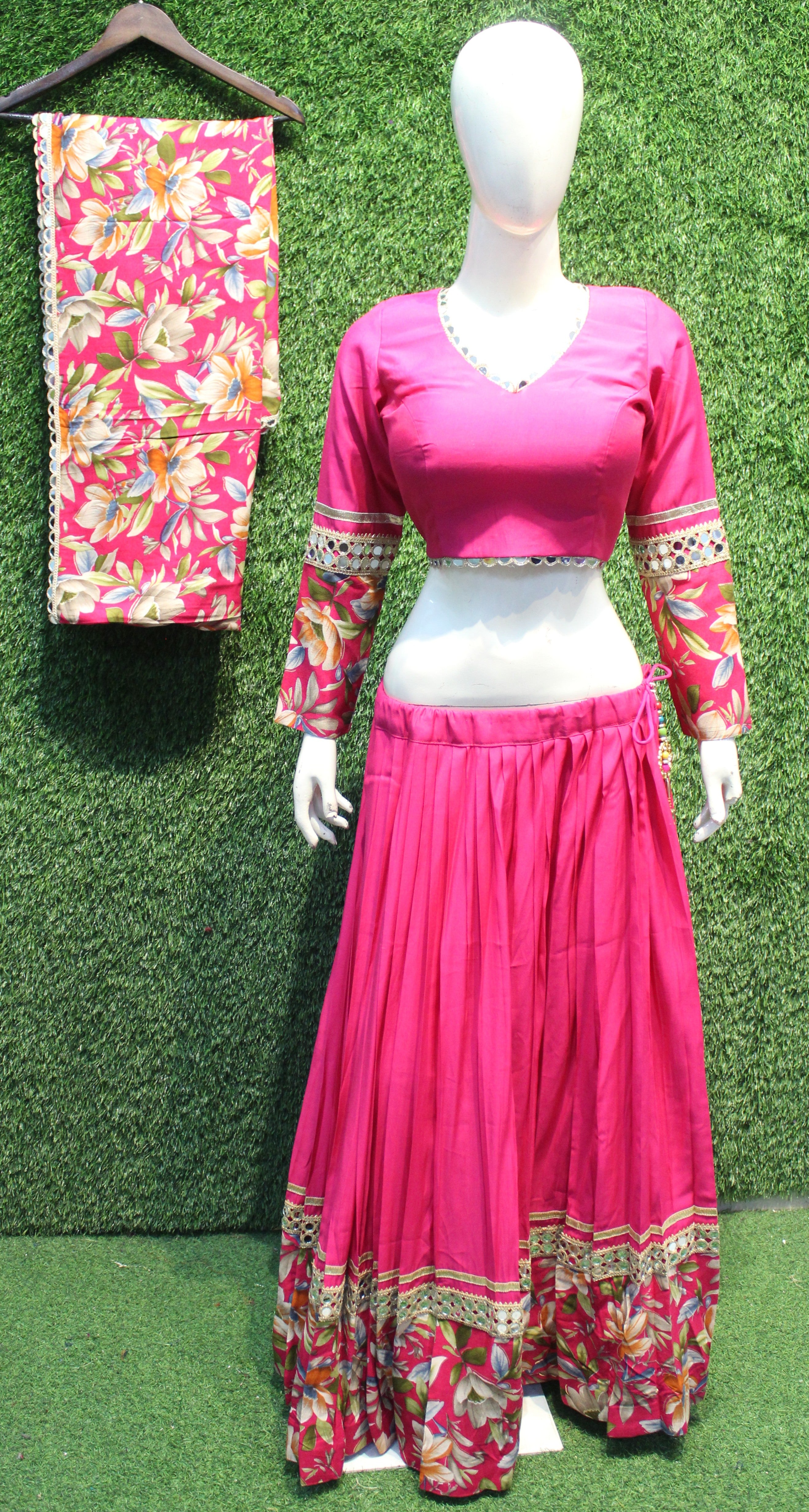 Pink floral printed lehenga choli set