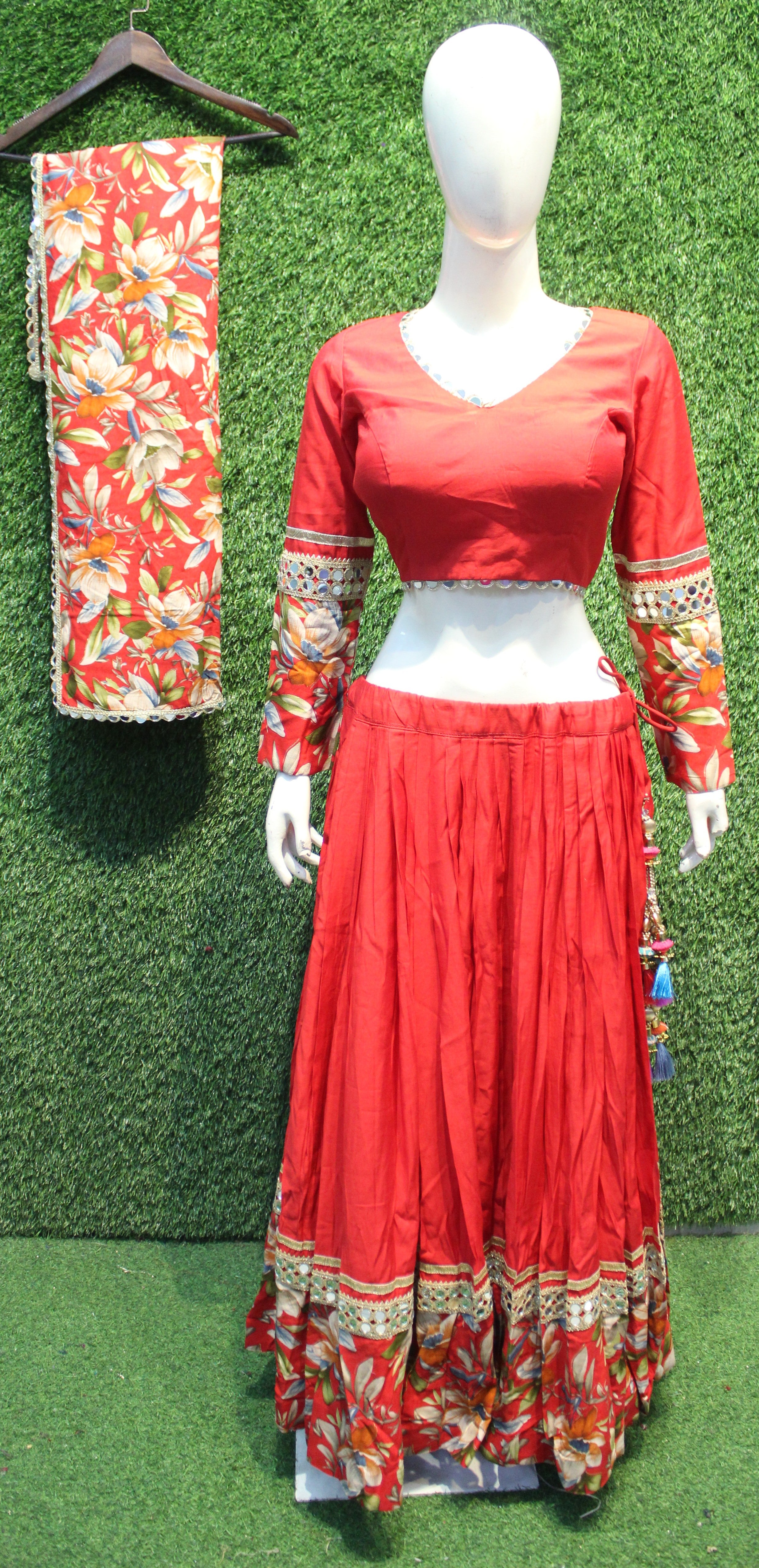 Red floral printed lehenga choli set