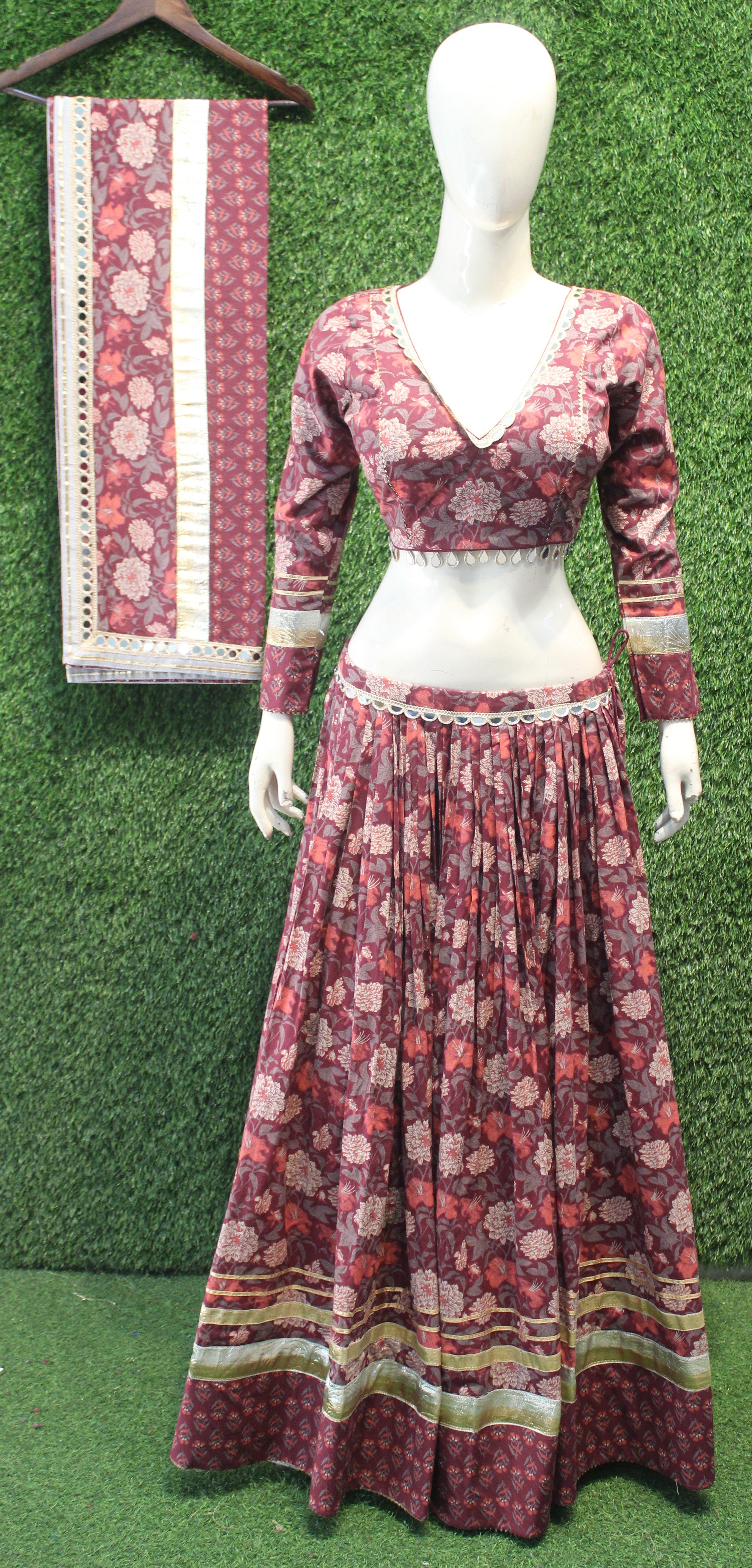 WINE Floral Printed Lehenga Choli Set